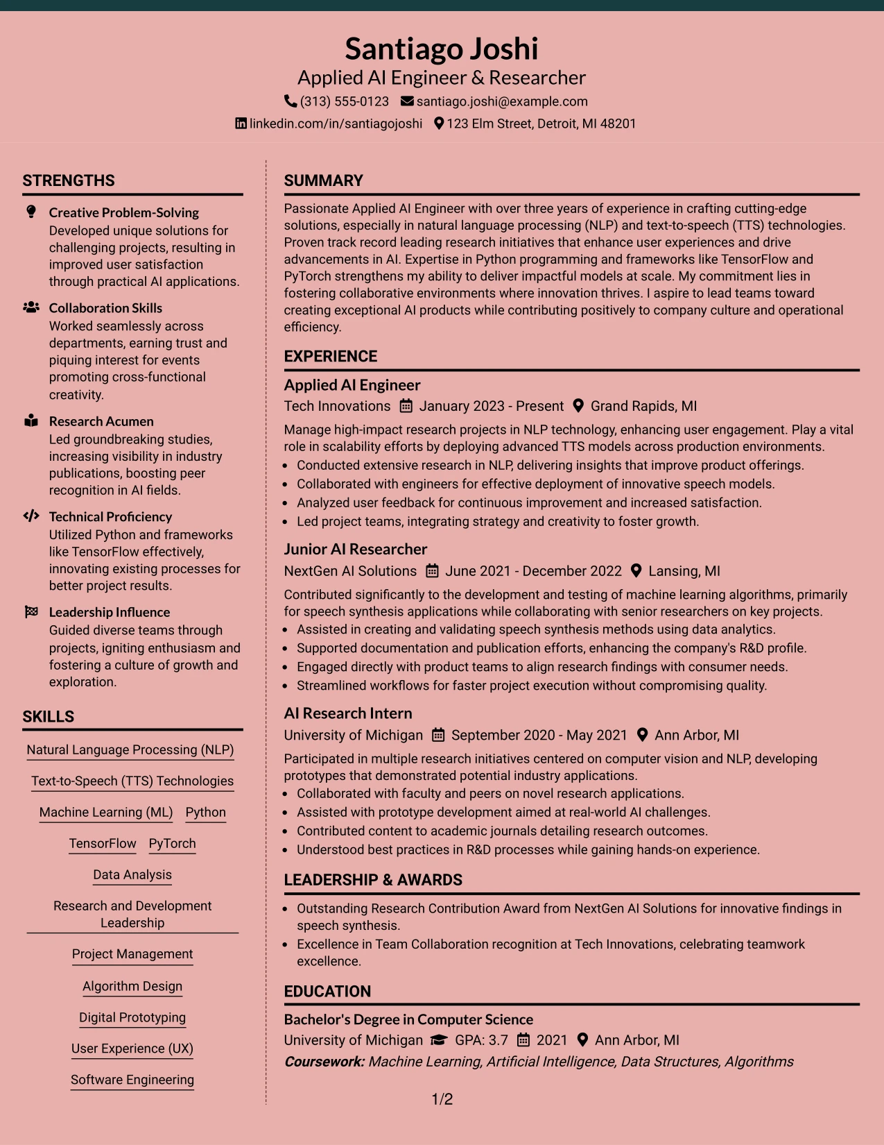 Resume Example Page 1