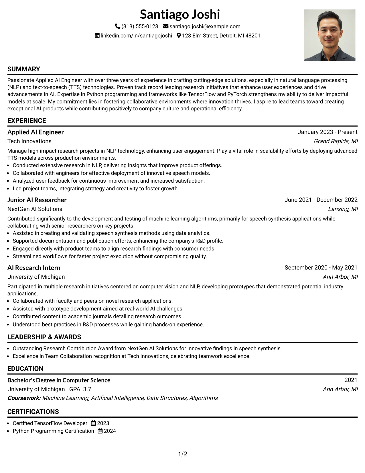 Resume Example Page 1