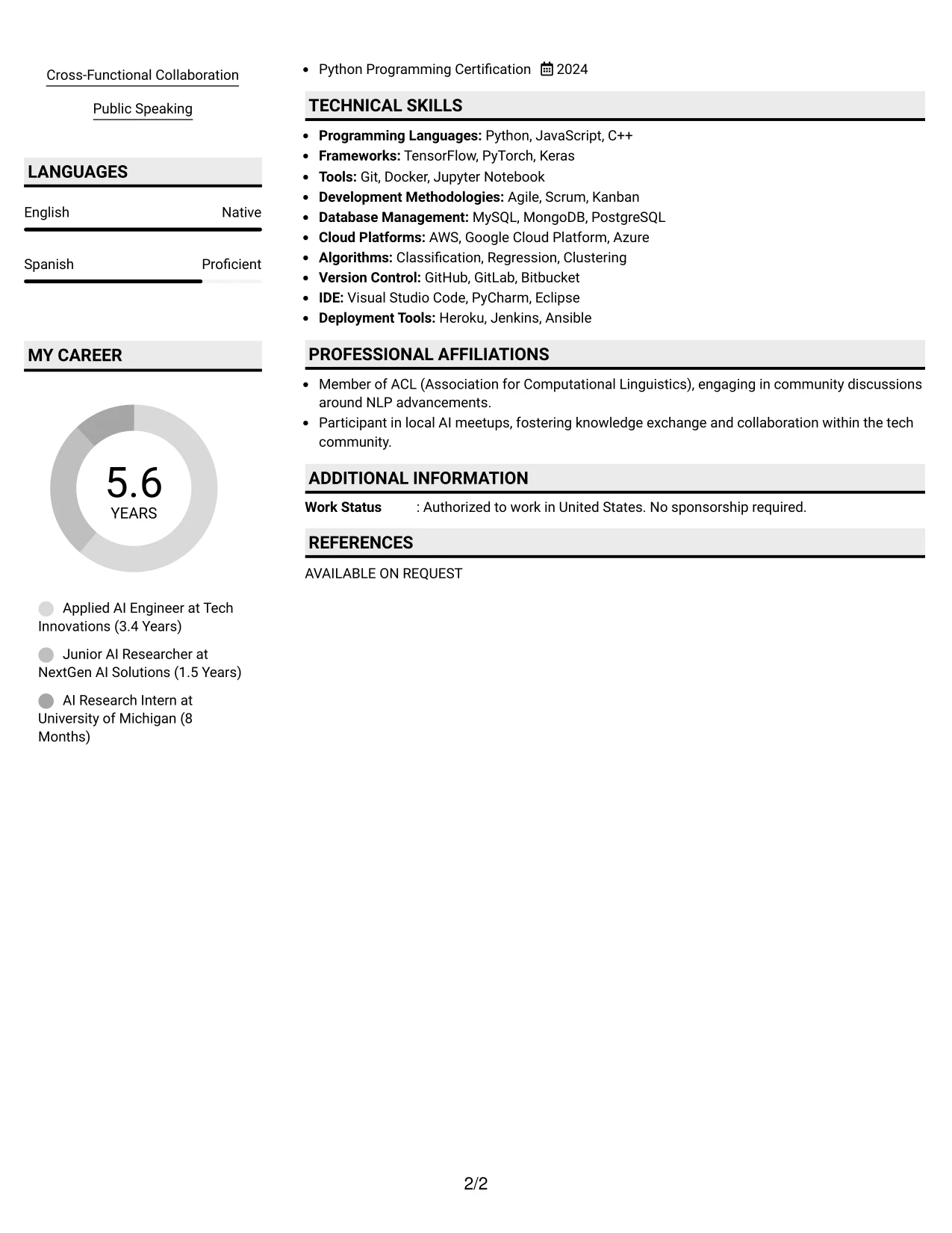 Resume Example Page 2