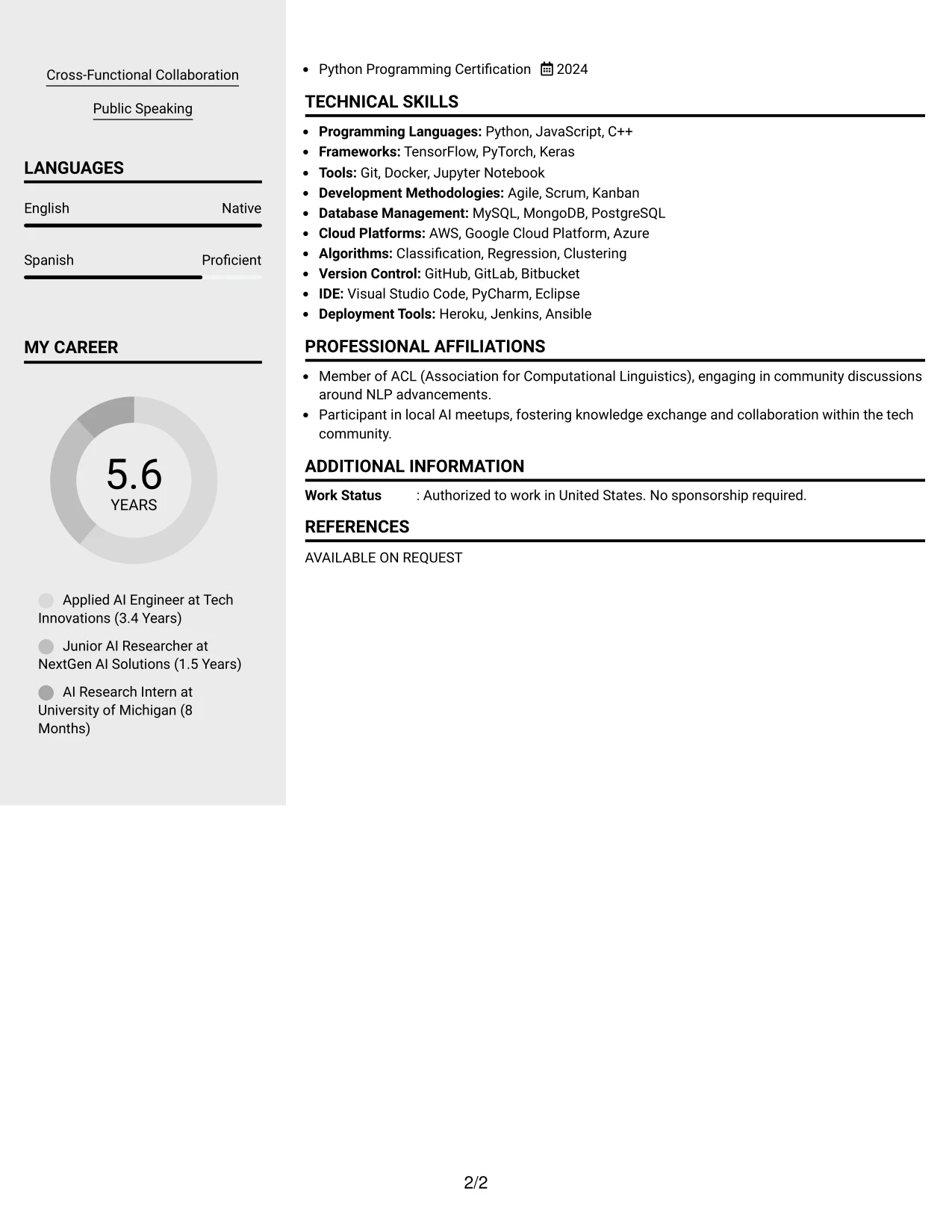 Resume Example Page 2
