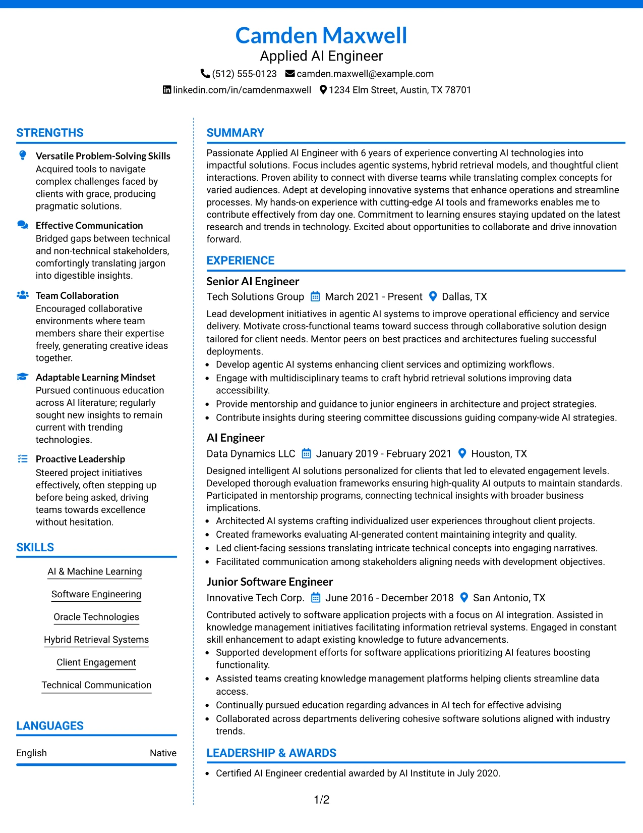 Resume Example Page 1