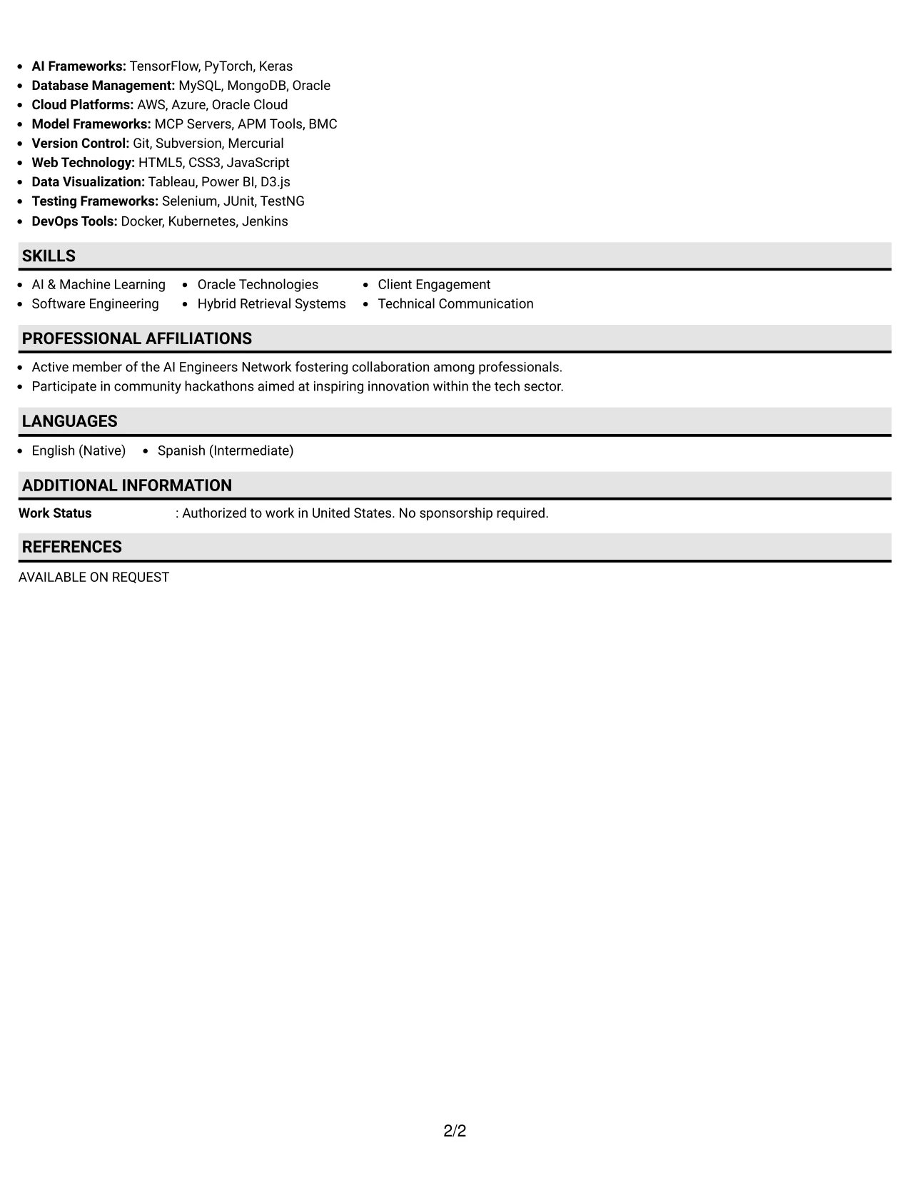 Resume Example Page 2