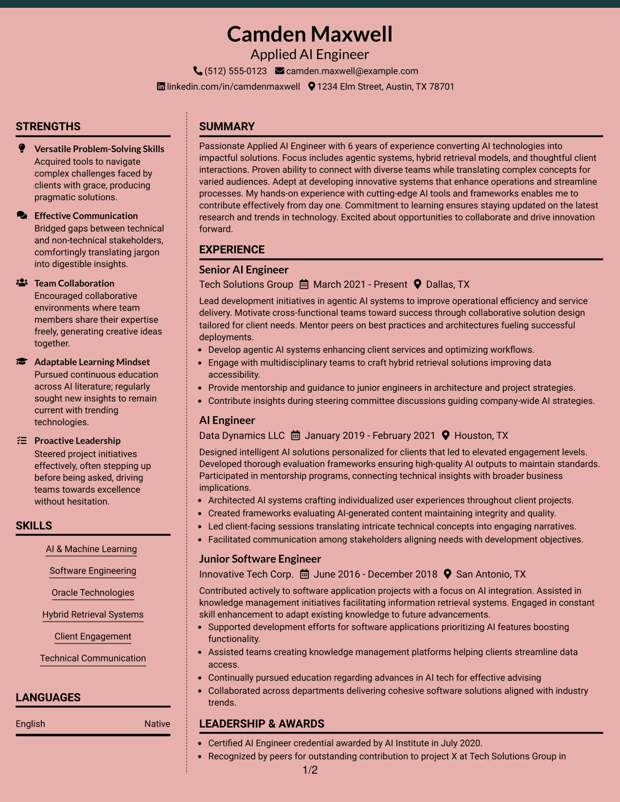 Resume Example Page 1