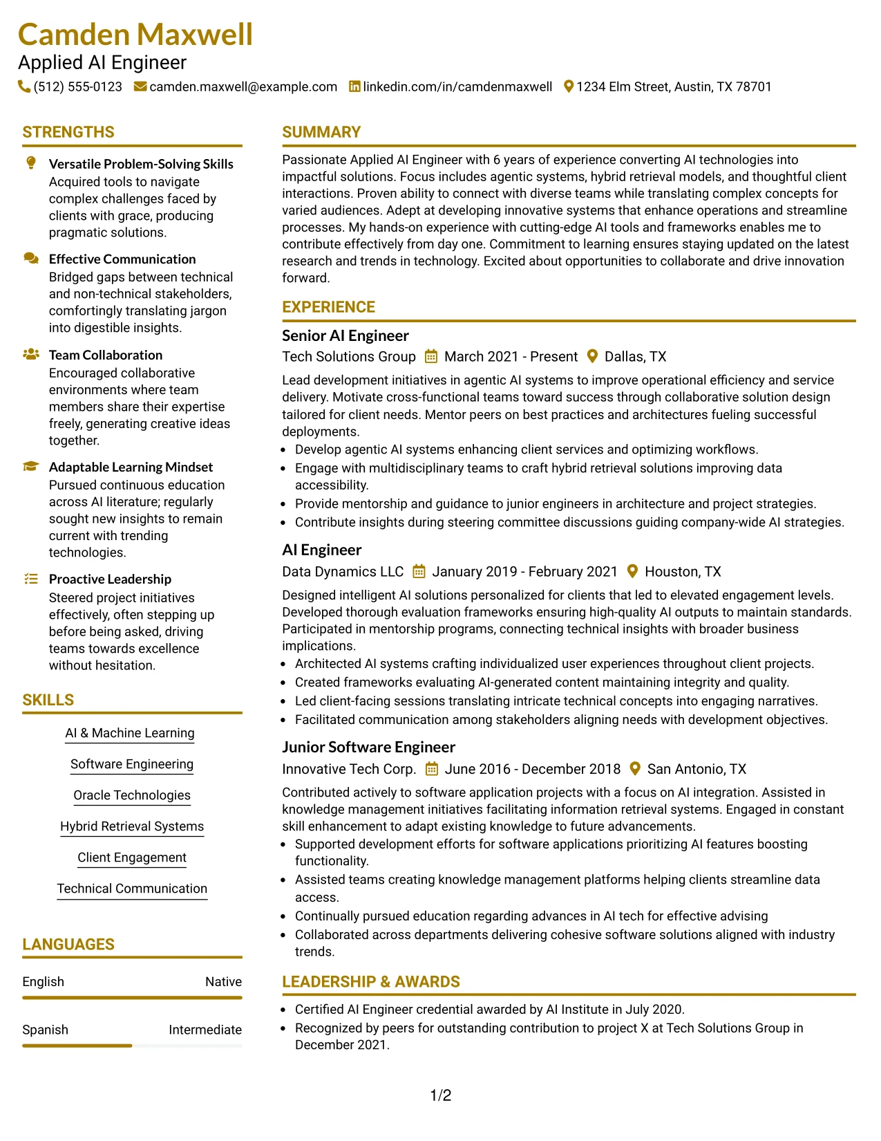 Resume Example Page 1