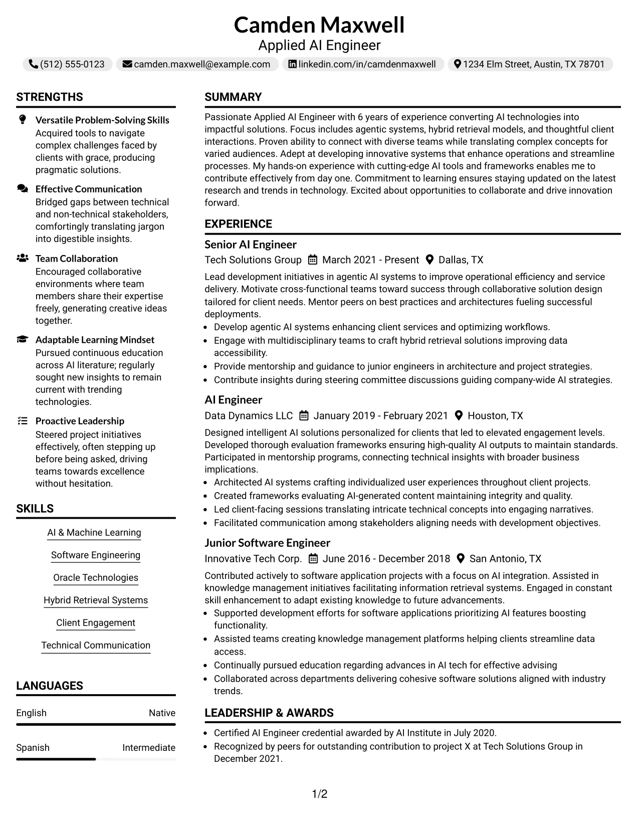 Resume Example Page 1