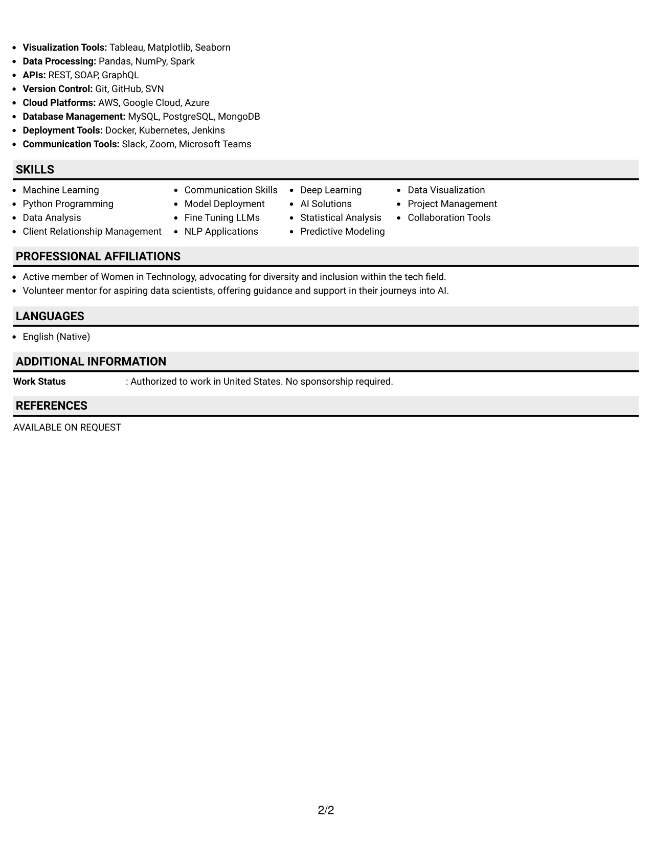 Resume Example Page 2