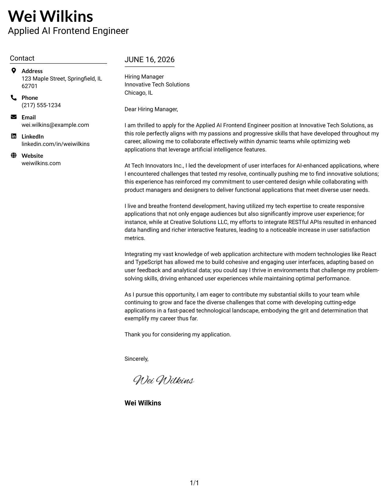 Resume Example Page 1
