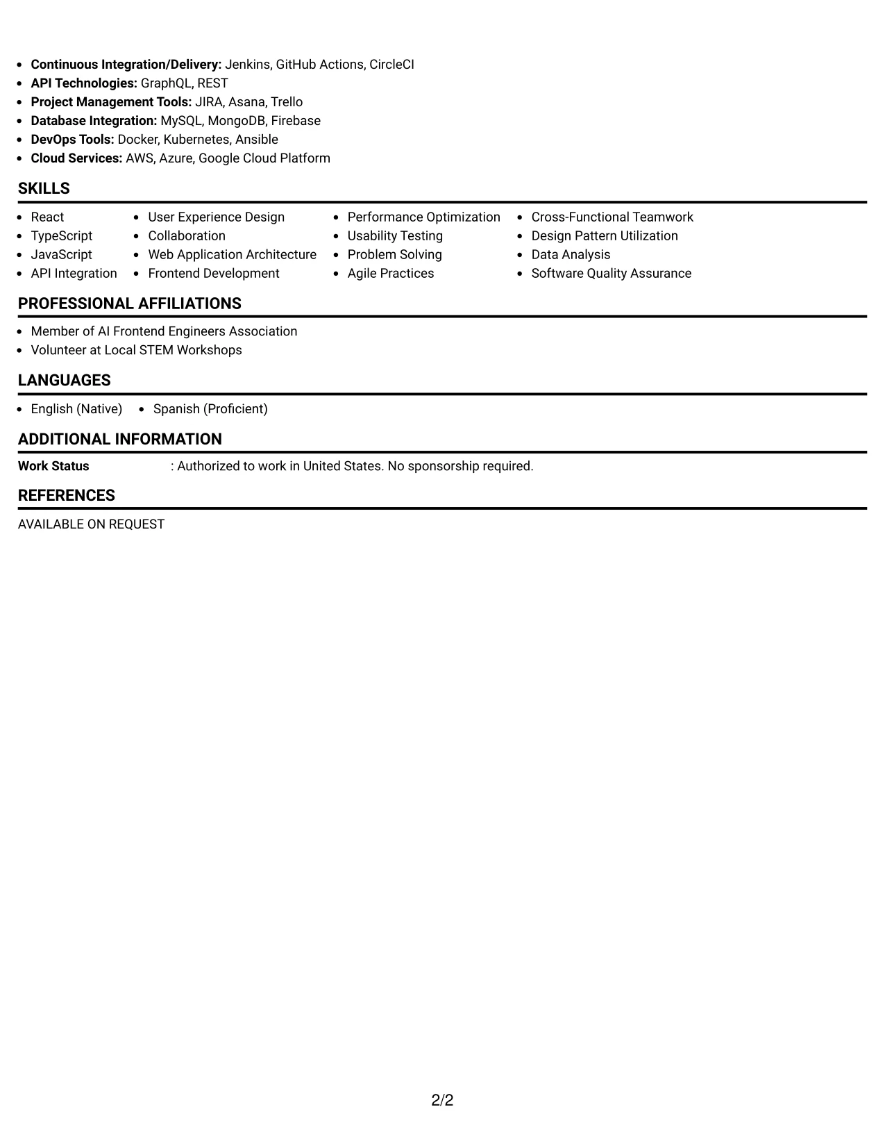 Resume Example Page 2