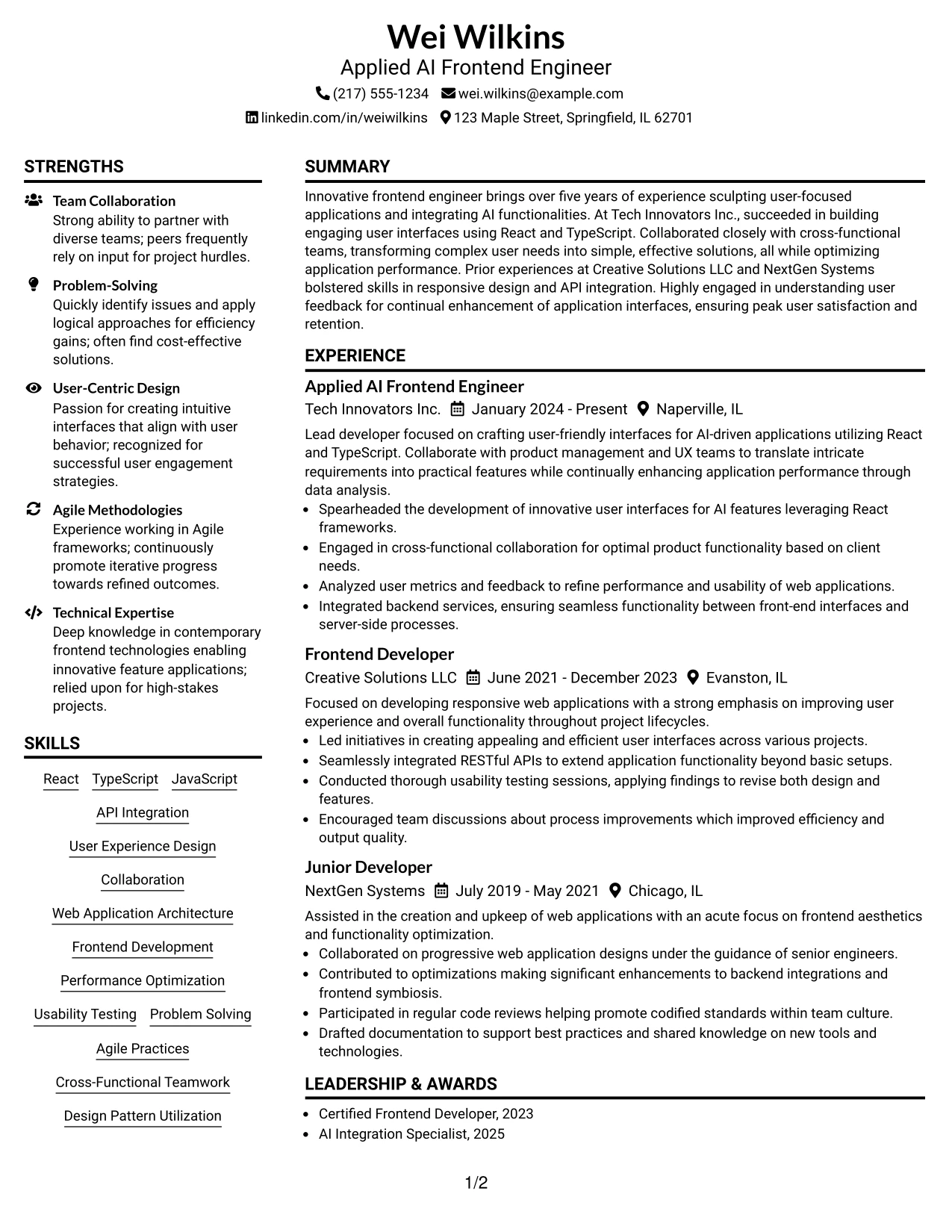 Resume Example Page 1