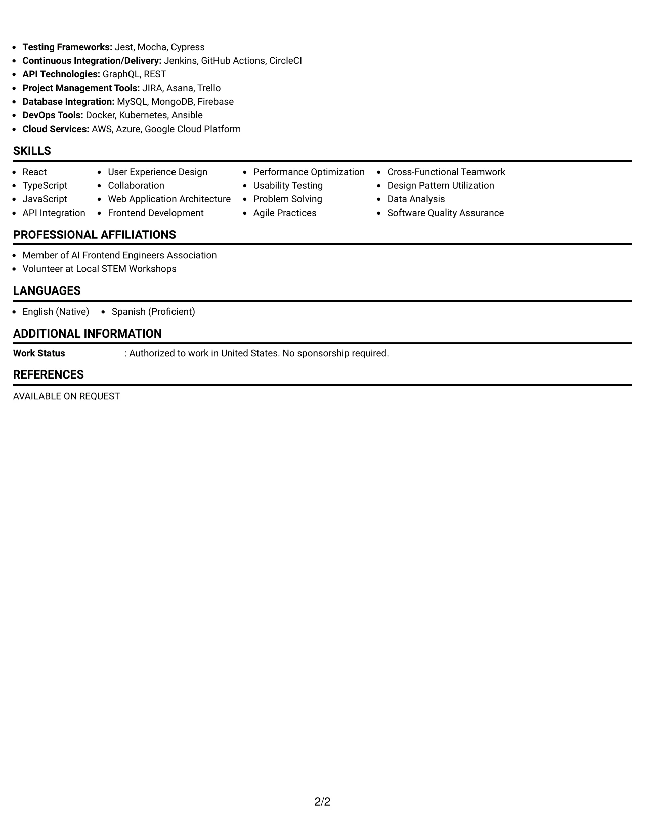 Resume Example Page 2