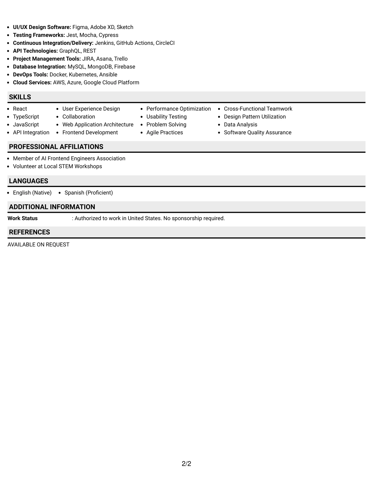Resume Example Page 2