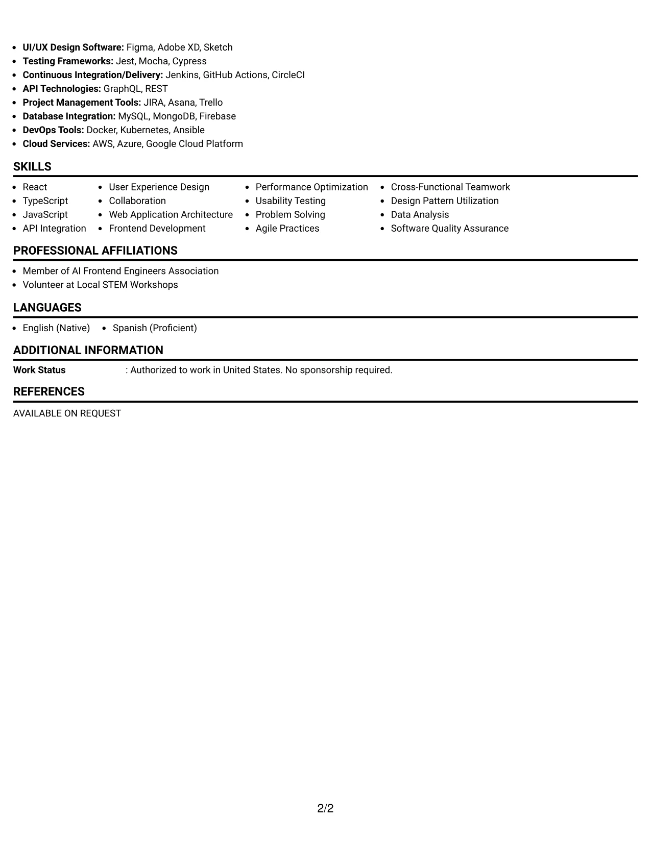 Resume Example Page 2