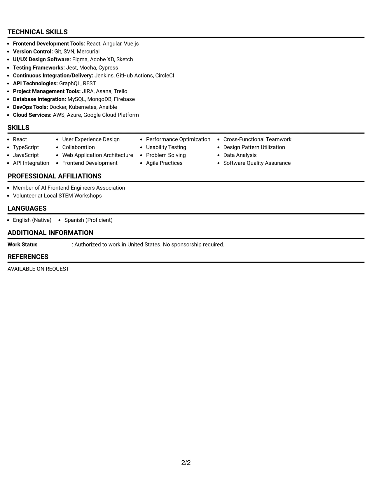 Resume Example Page 2