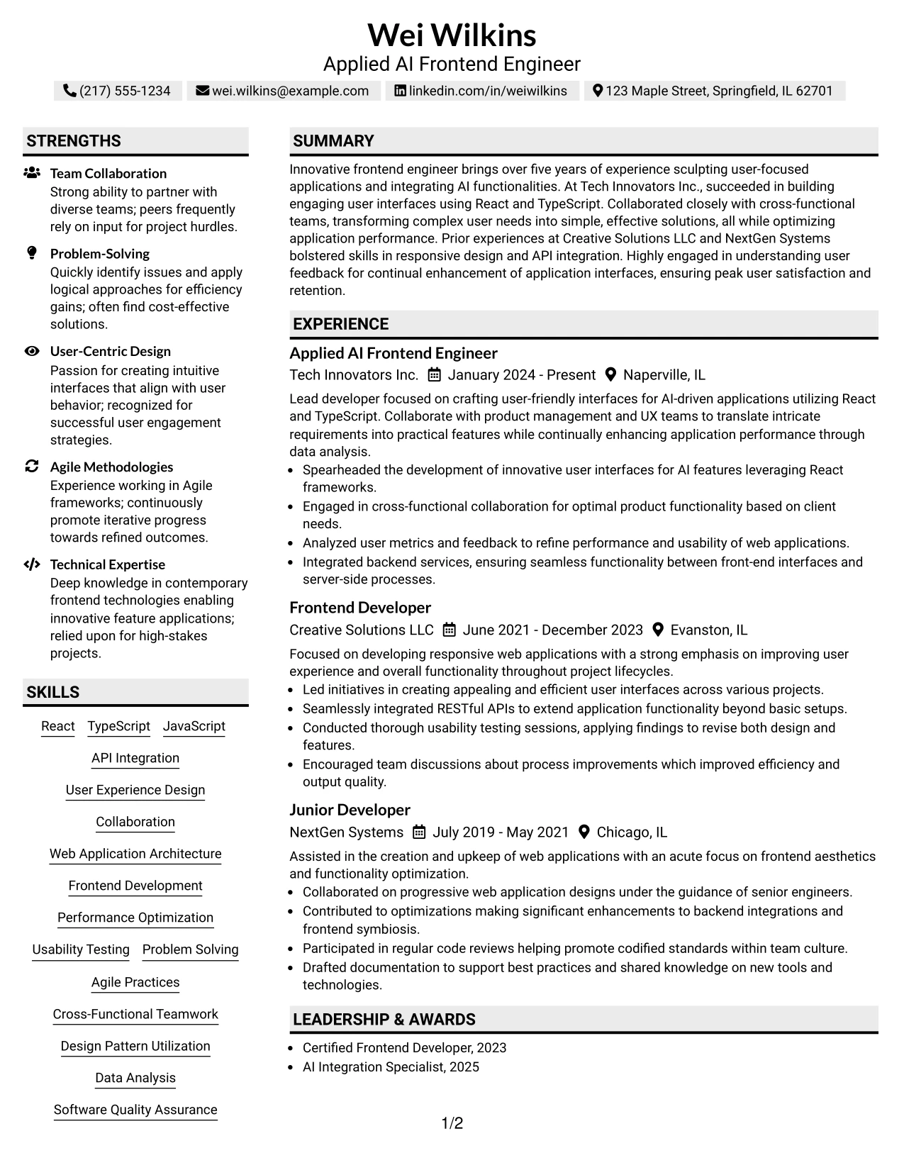 Resume Example Page 1