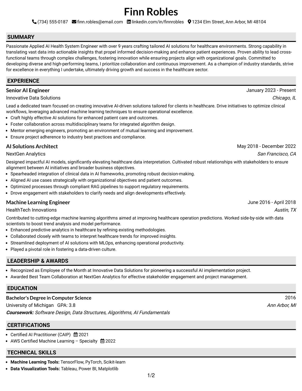 Resume Example Page 1