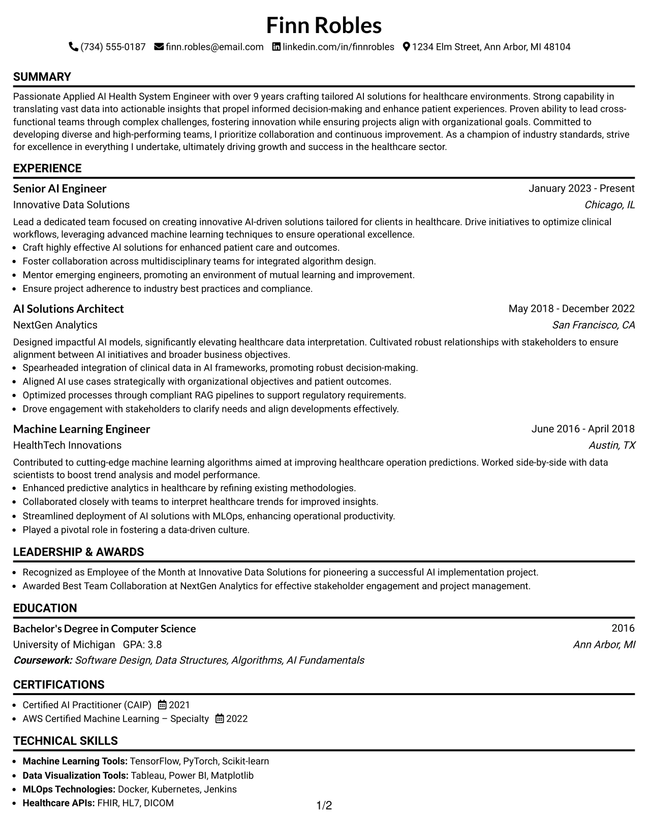 Resume Example Page 1