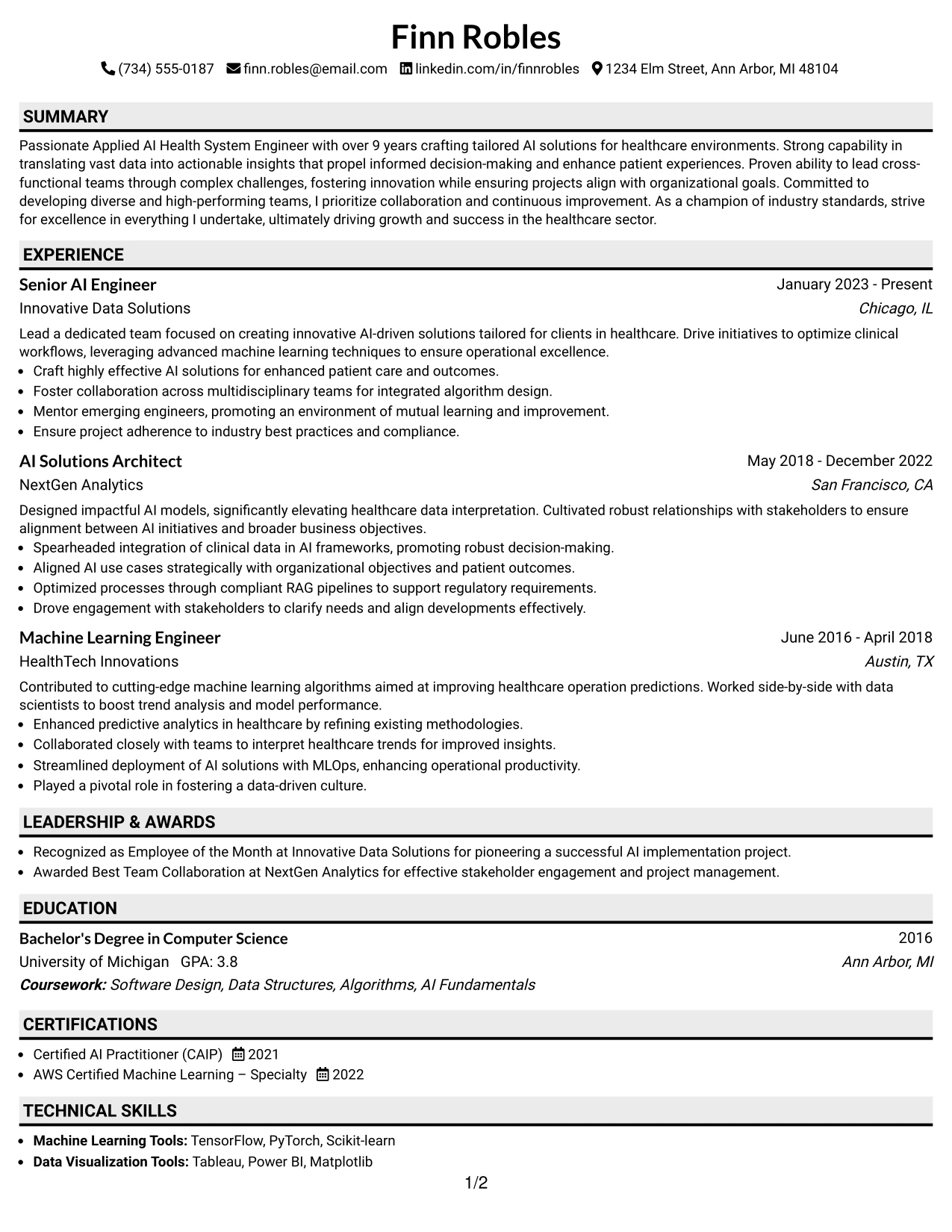Resume Example Page 1