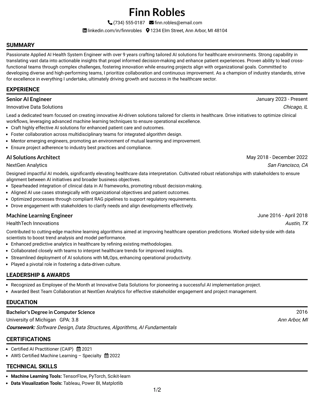 Resume Example Page 1