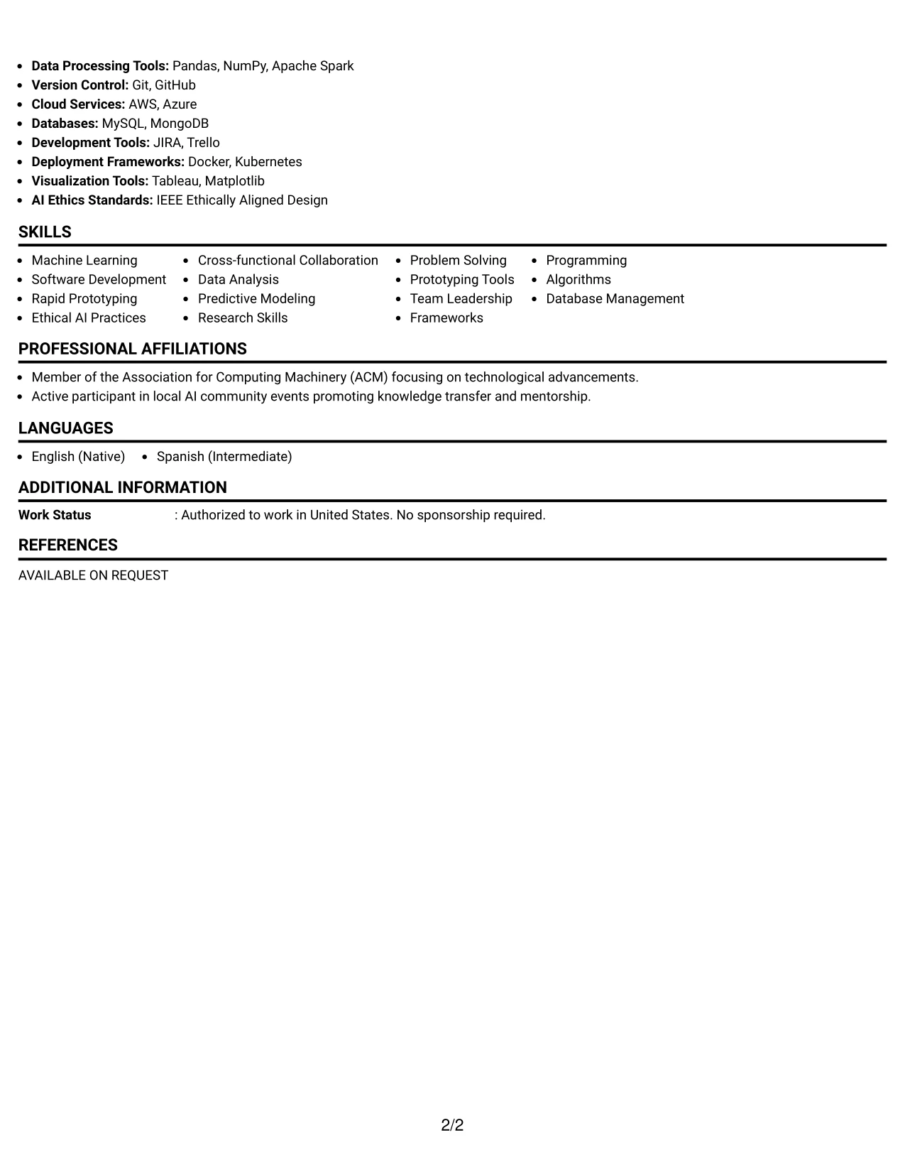 Resume Example Page 2