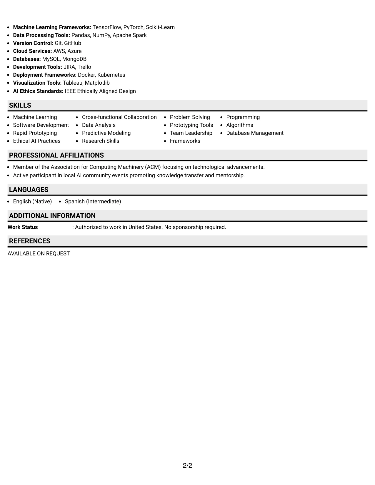 Resume Example Page 2
