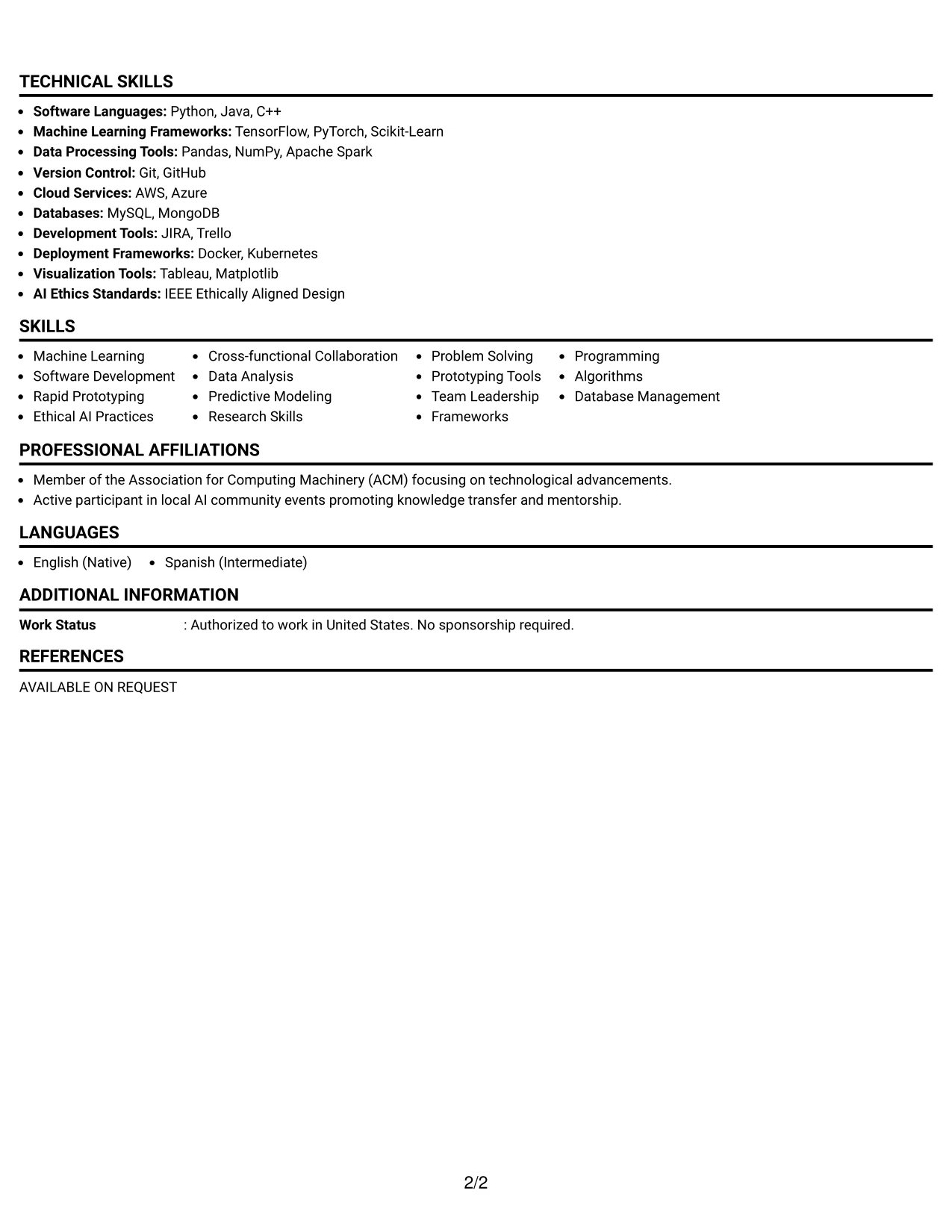 Resume Example Page 2