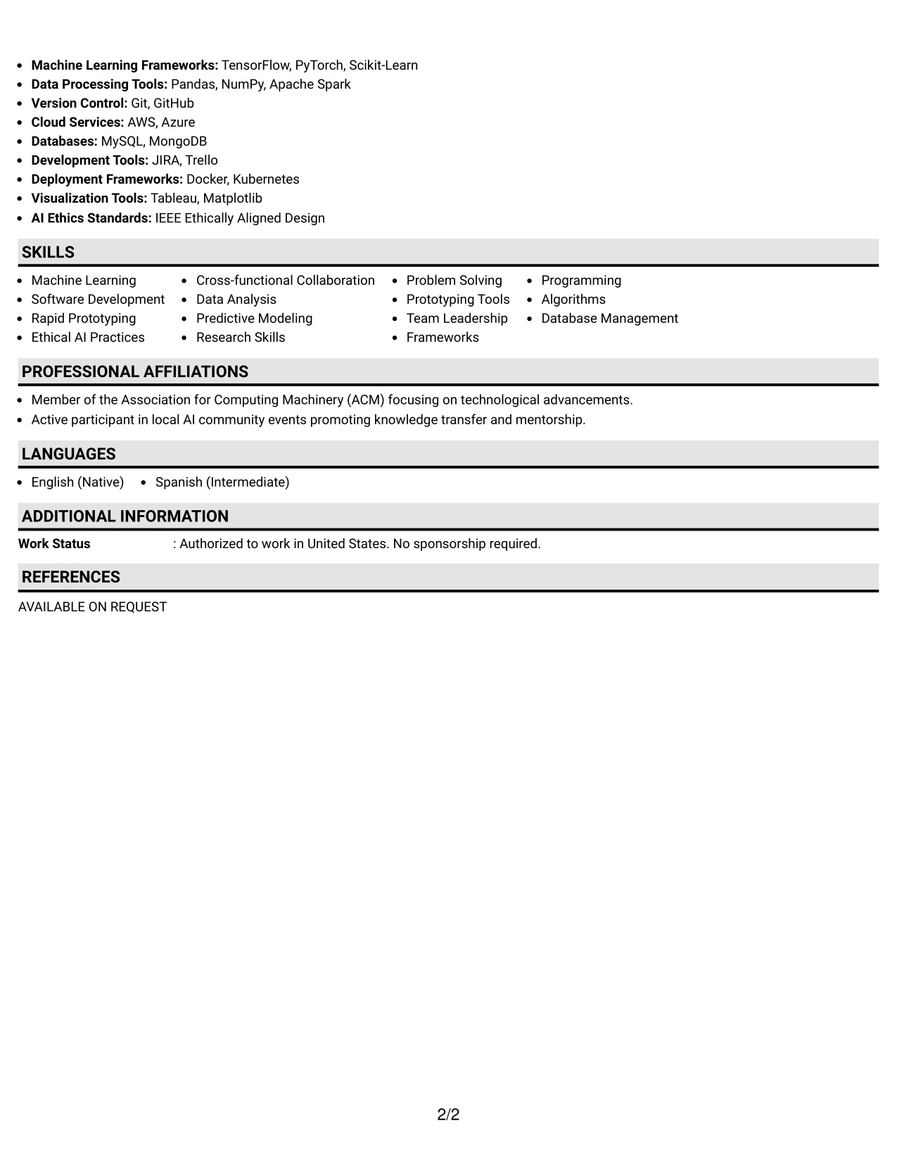 Resume Example Page 2