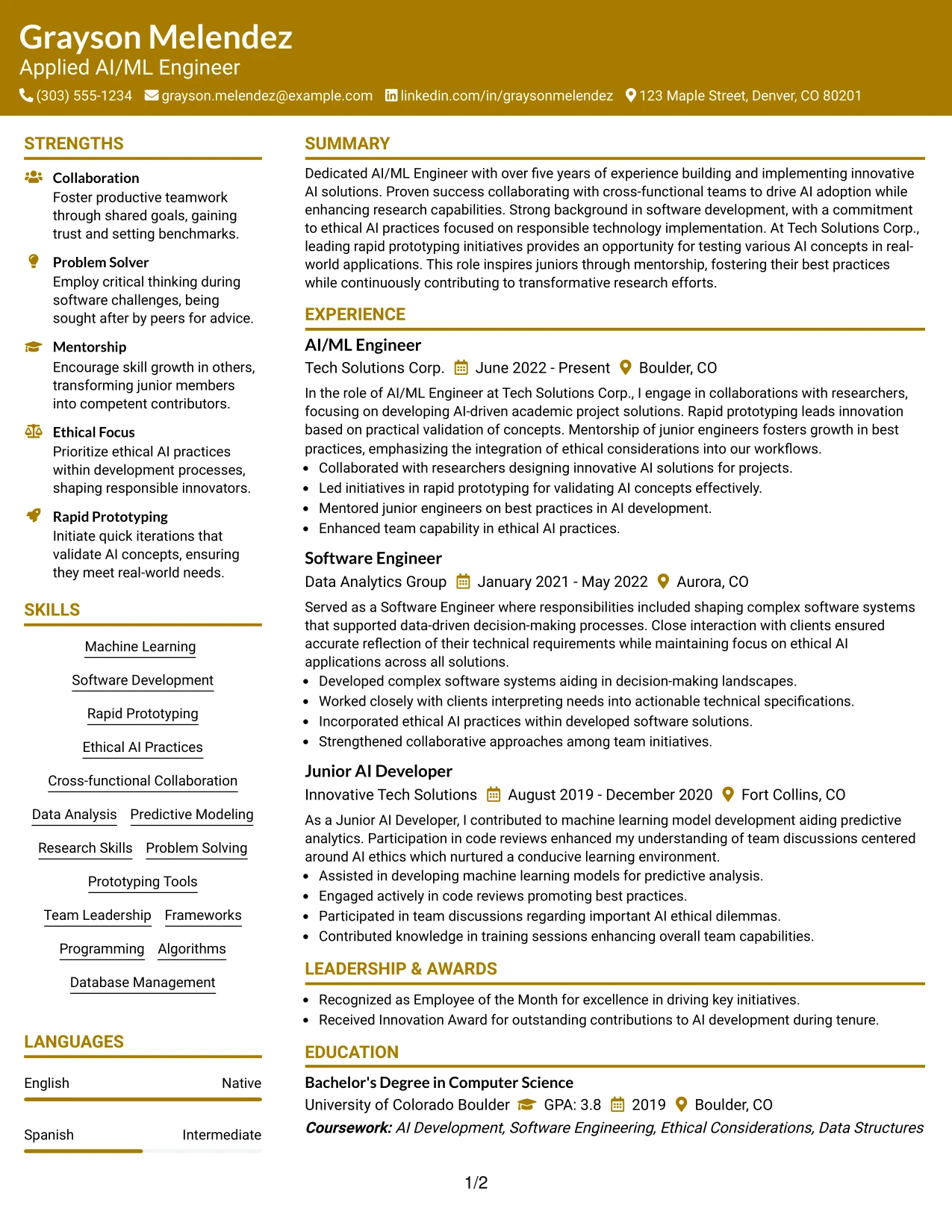 Resume Example Page 1