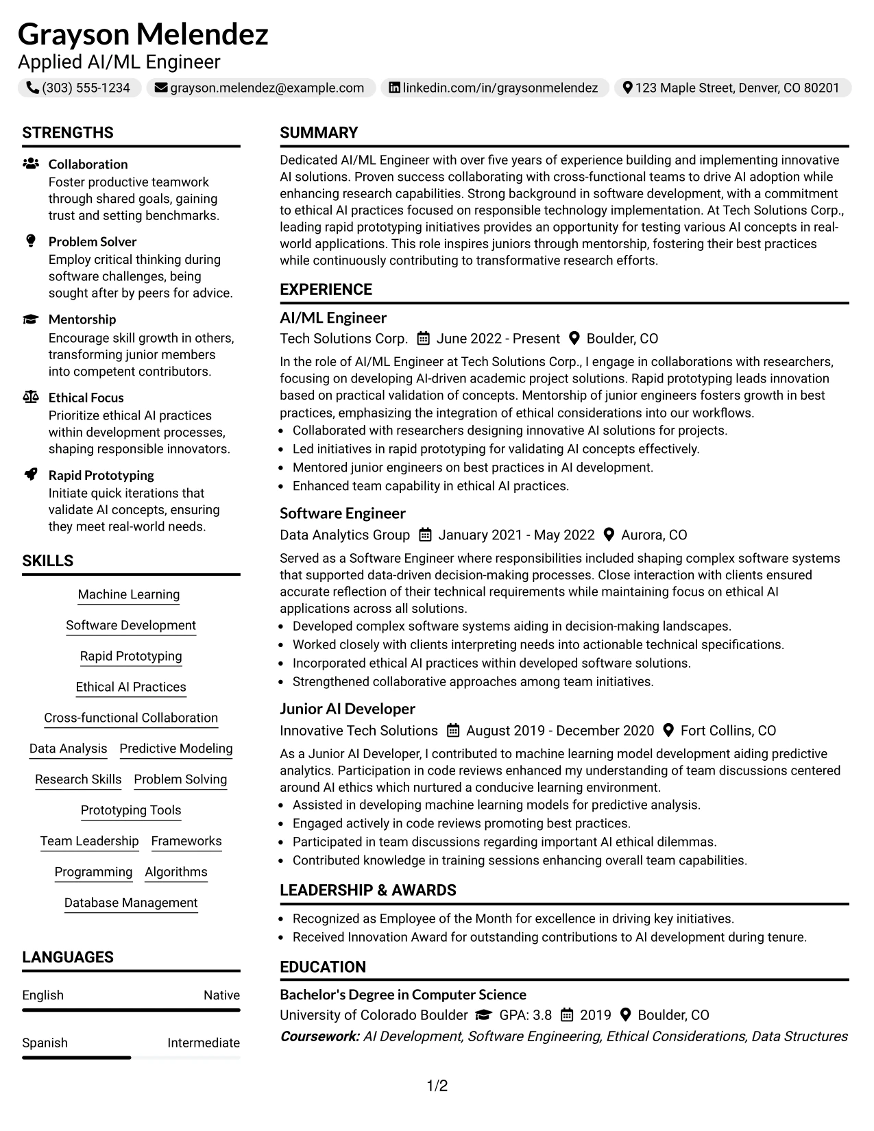 Resume Example Page 1
