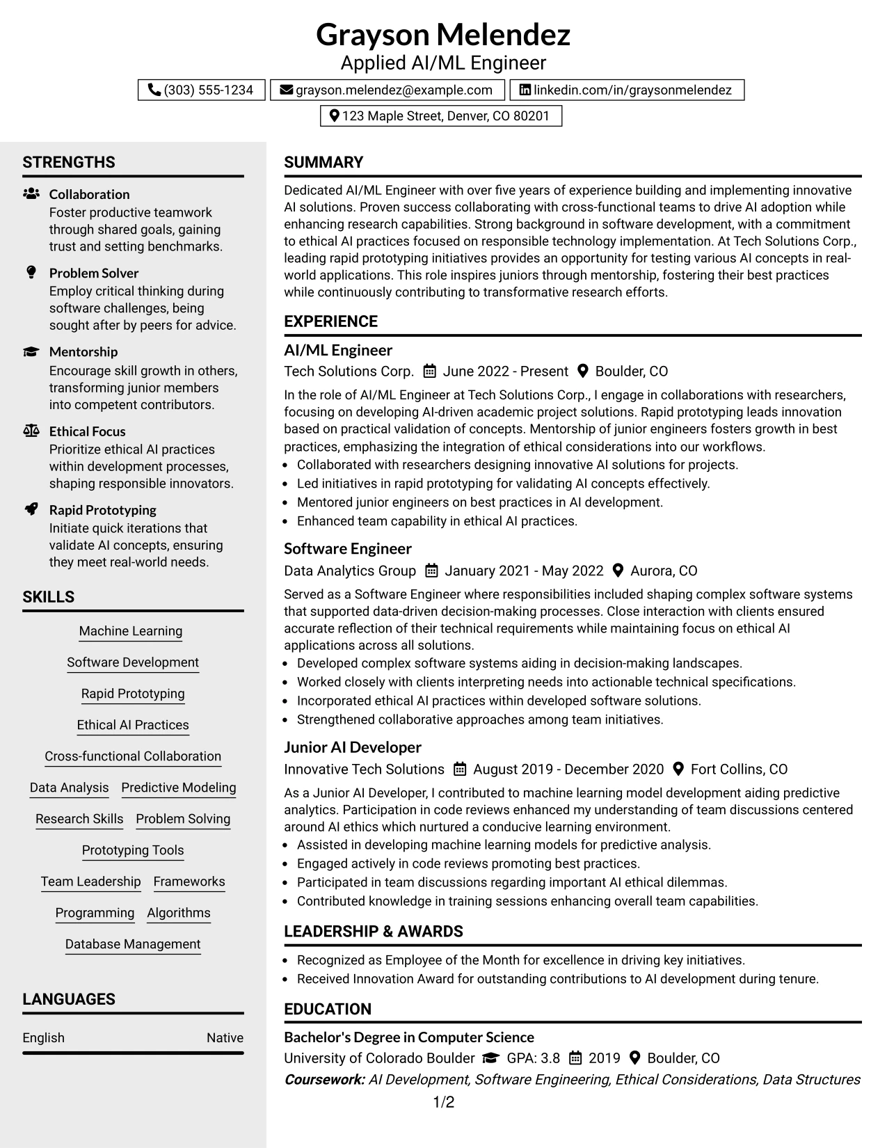 Resume Example Page 1