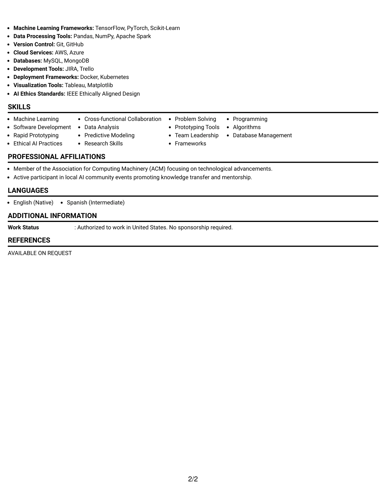 Resume Example Page 2