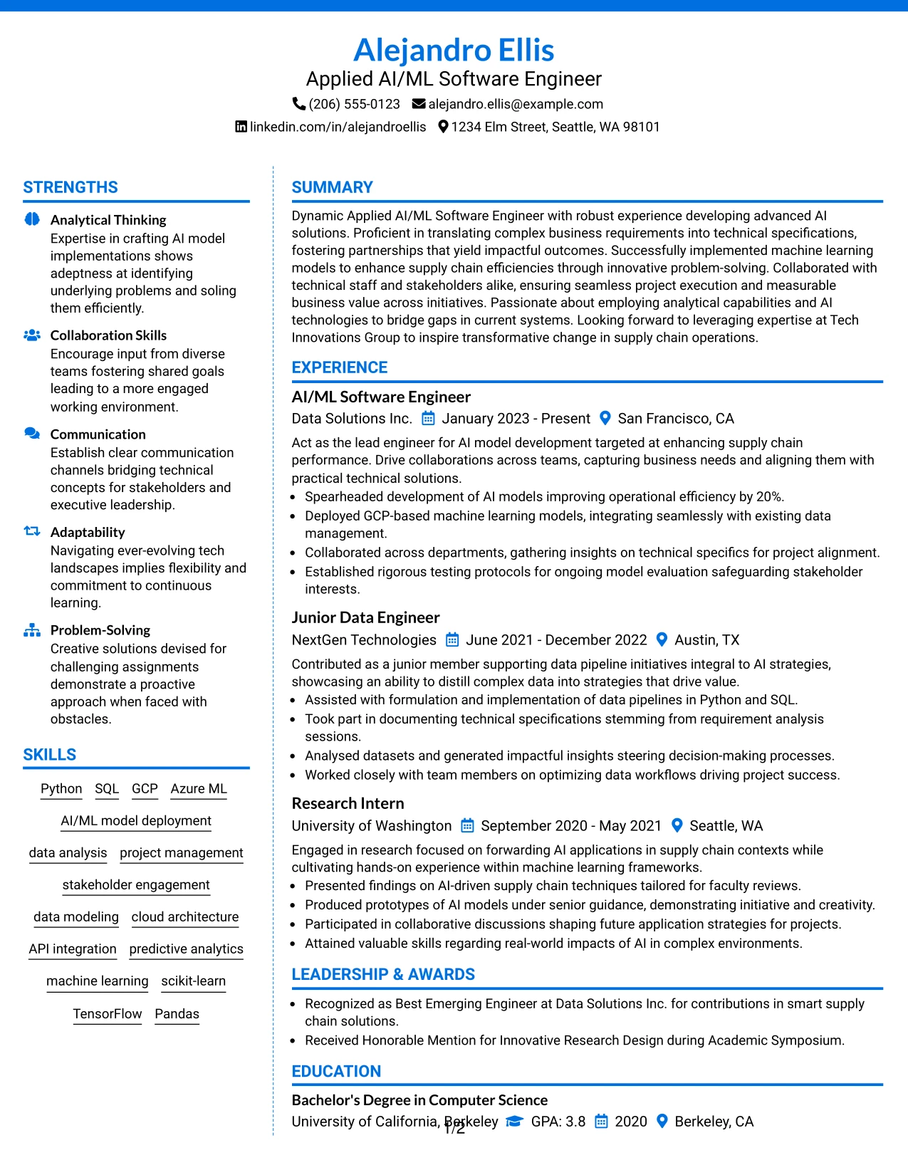 Resume Example Page 1