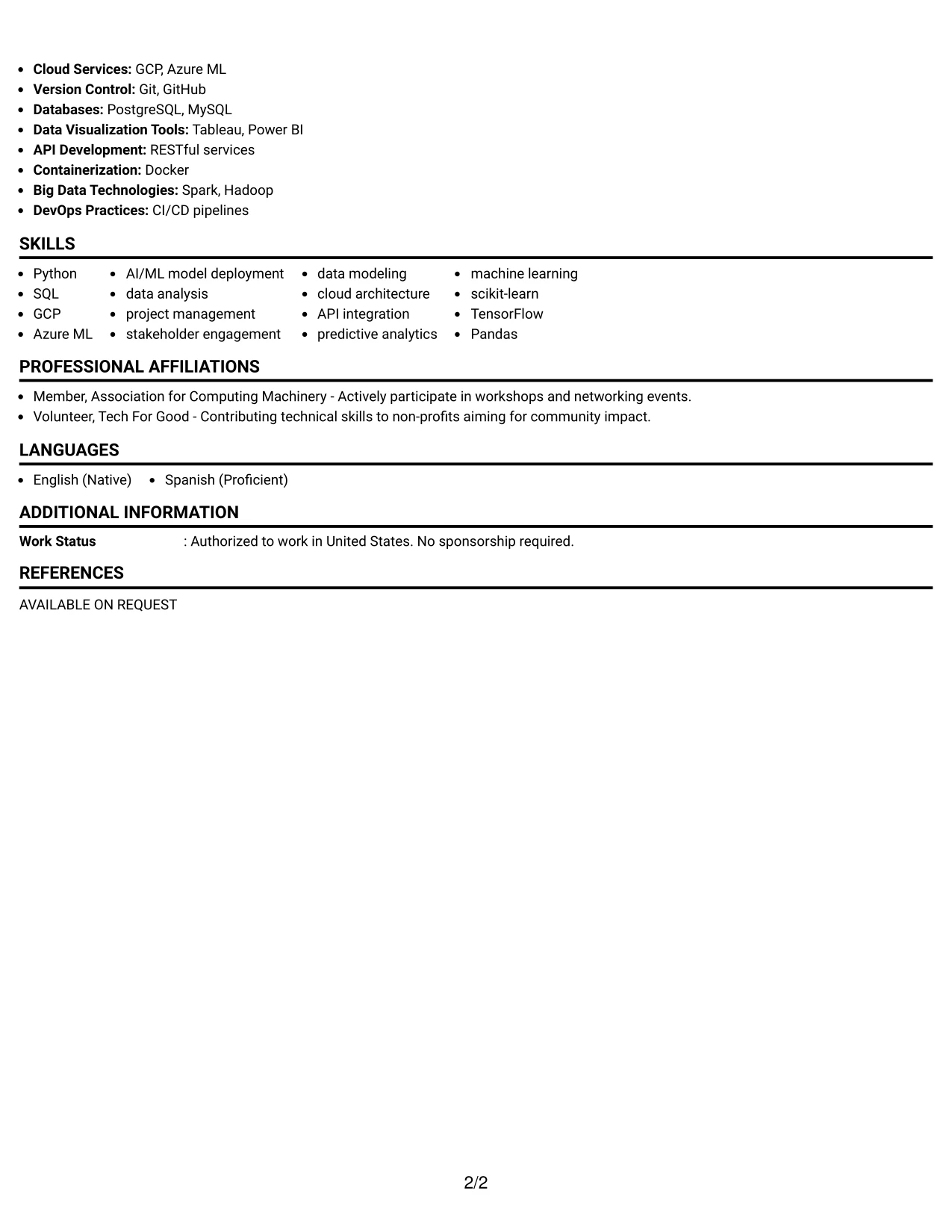 Resume Example Page 2