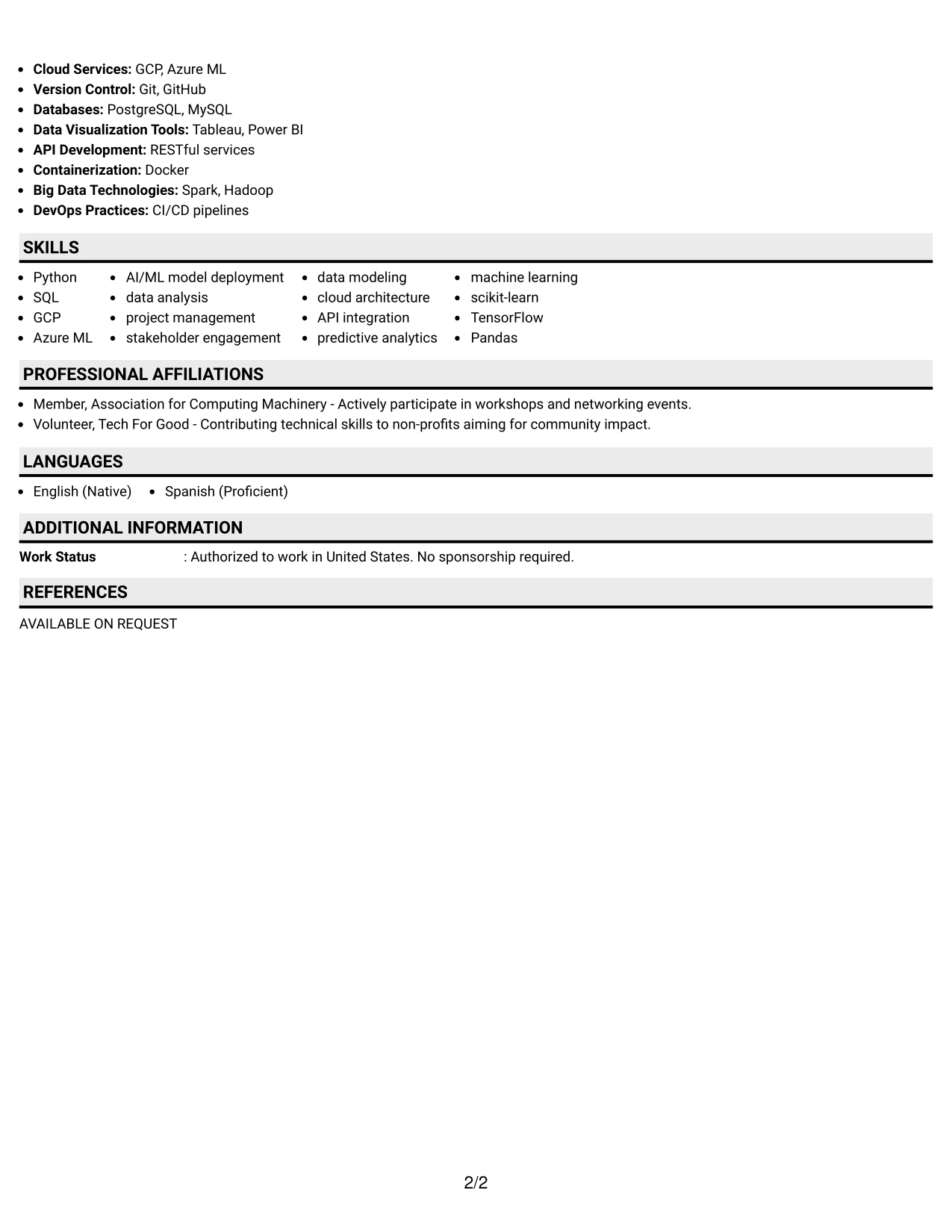 Resume Example Page 2