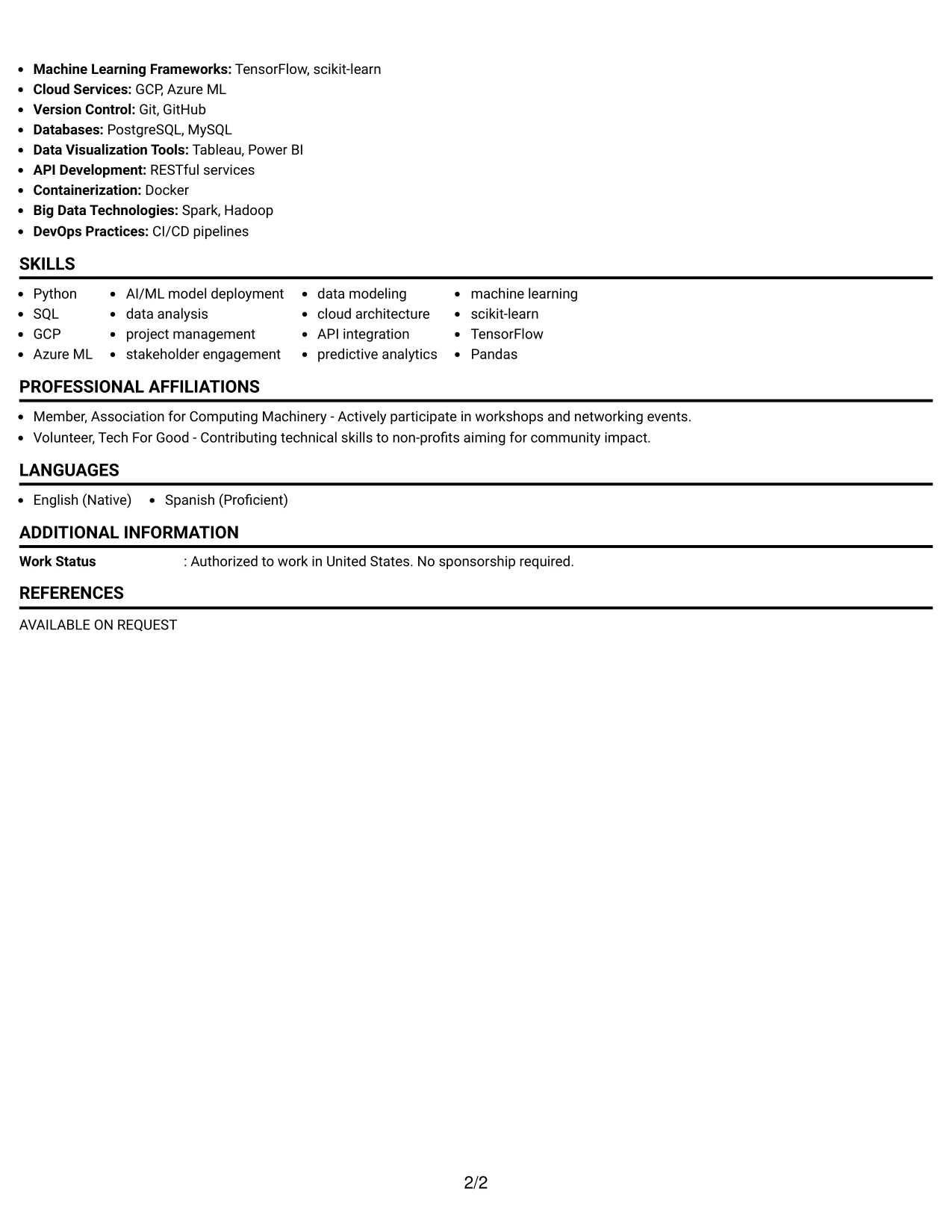 Resume Example Page 2