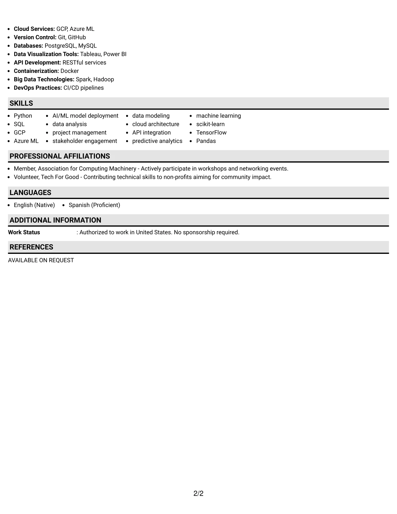 Resume Example Page 2