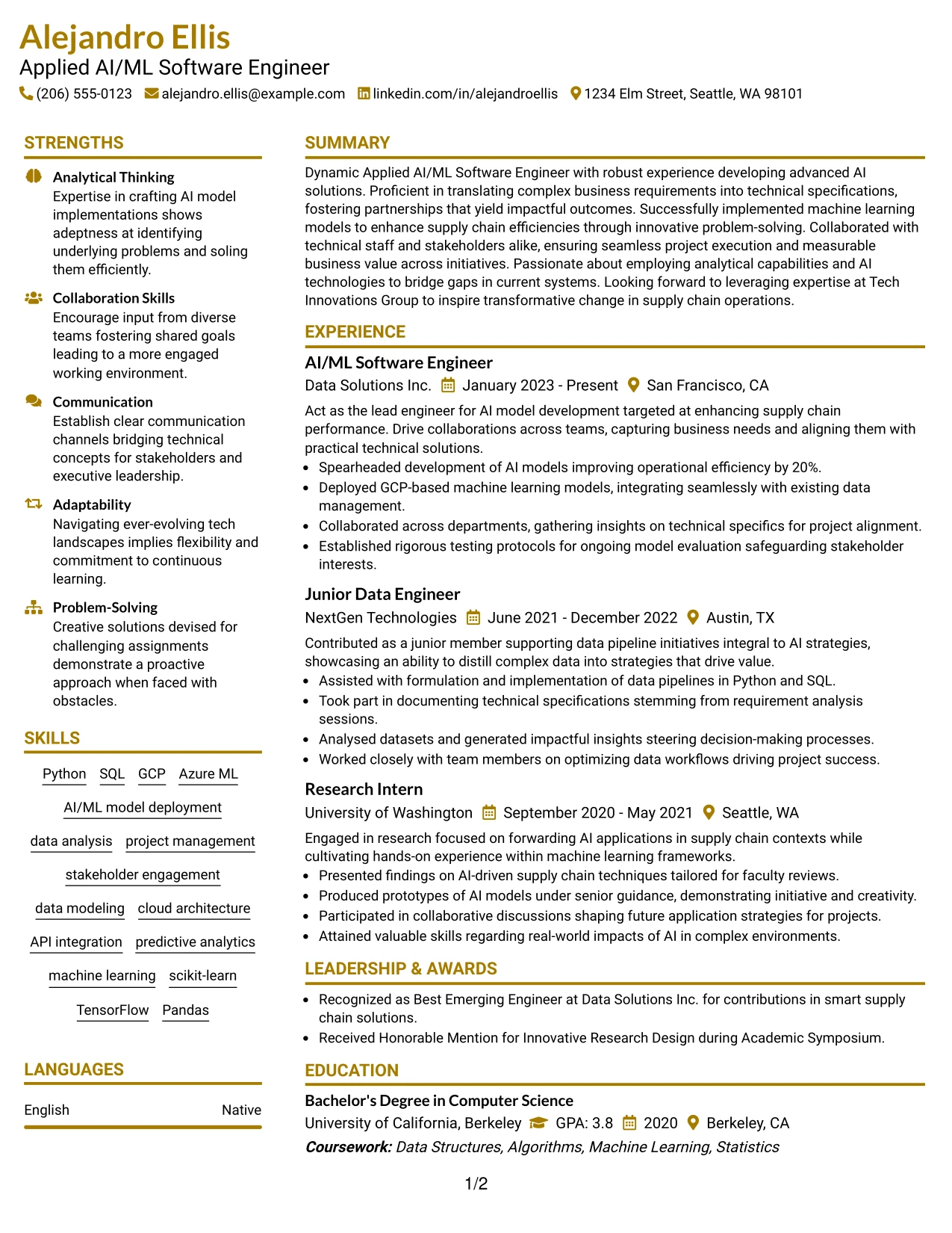 Resume Example Page 1