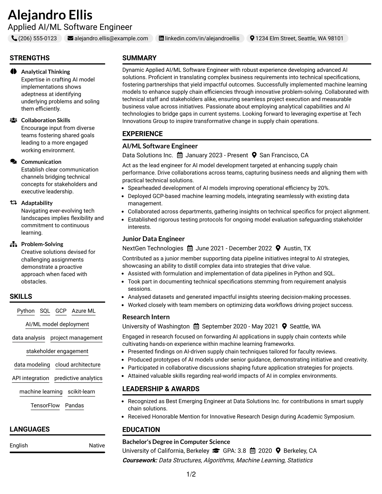 Resume Example Page 1