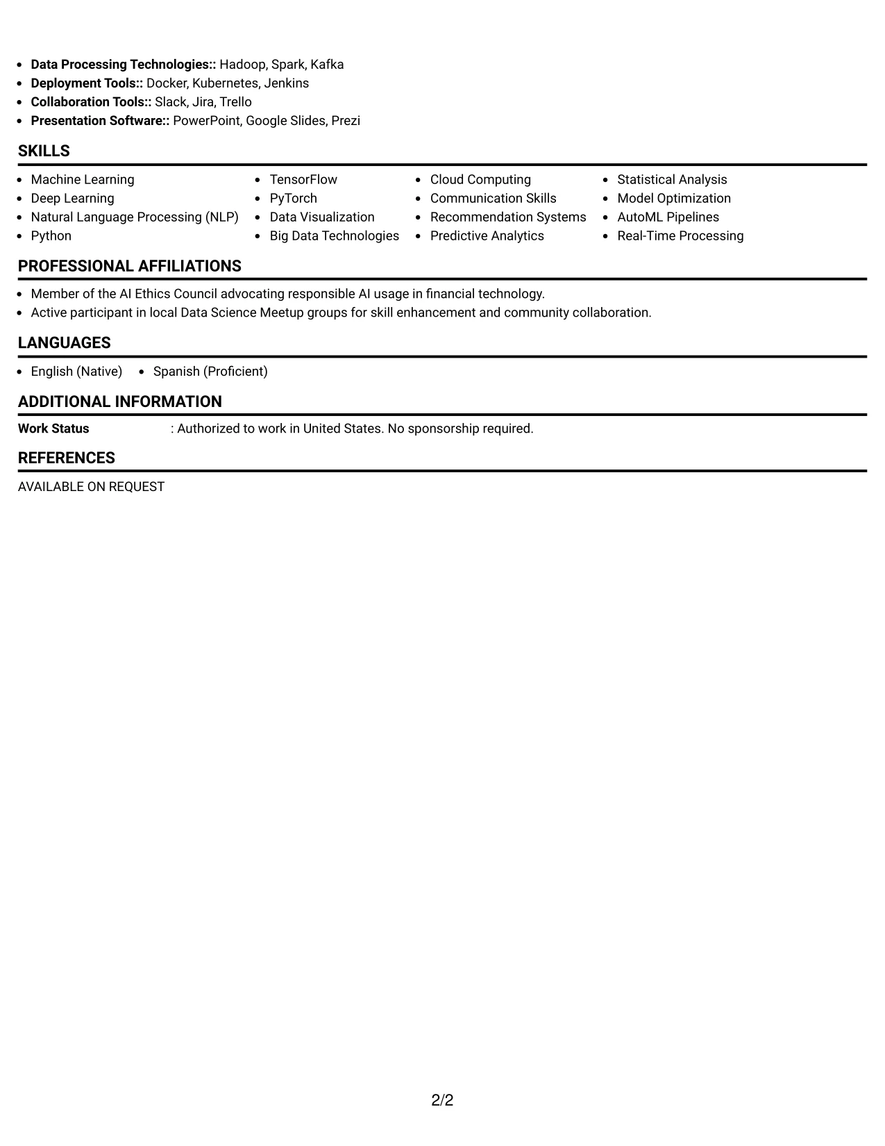Resume Example Page 2