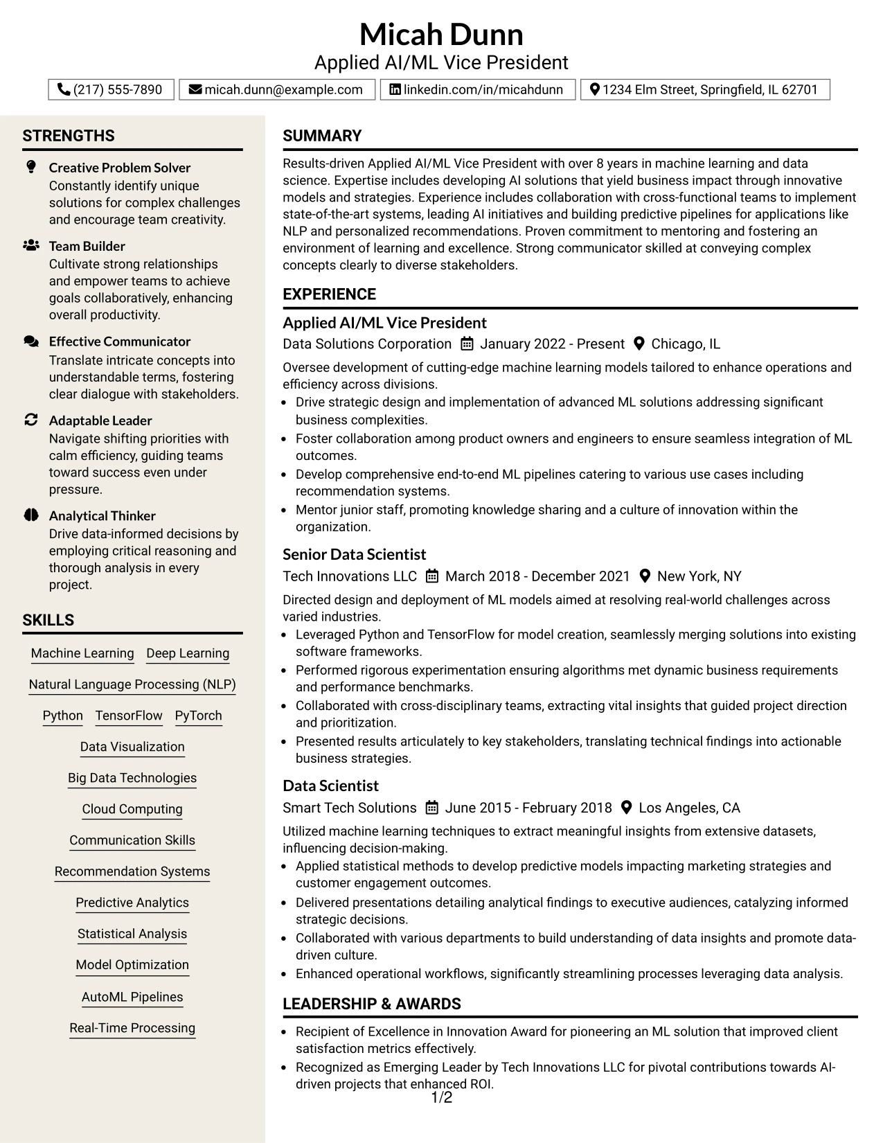 Resume Example Page 1