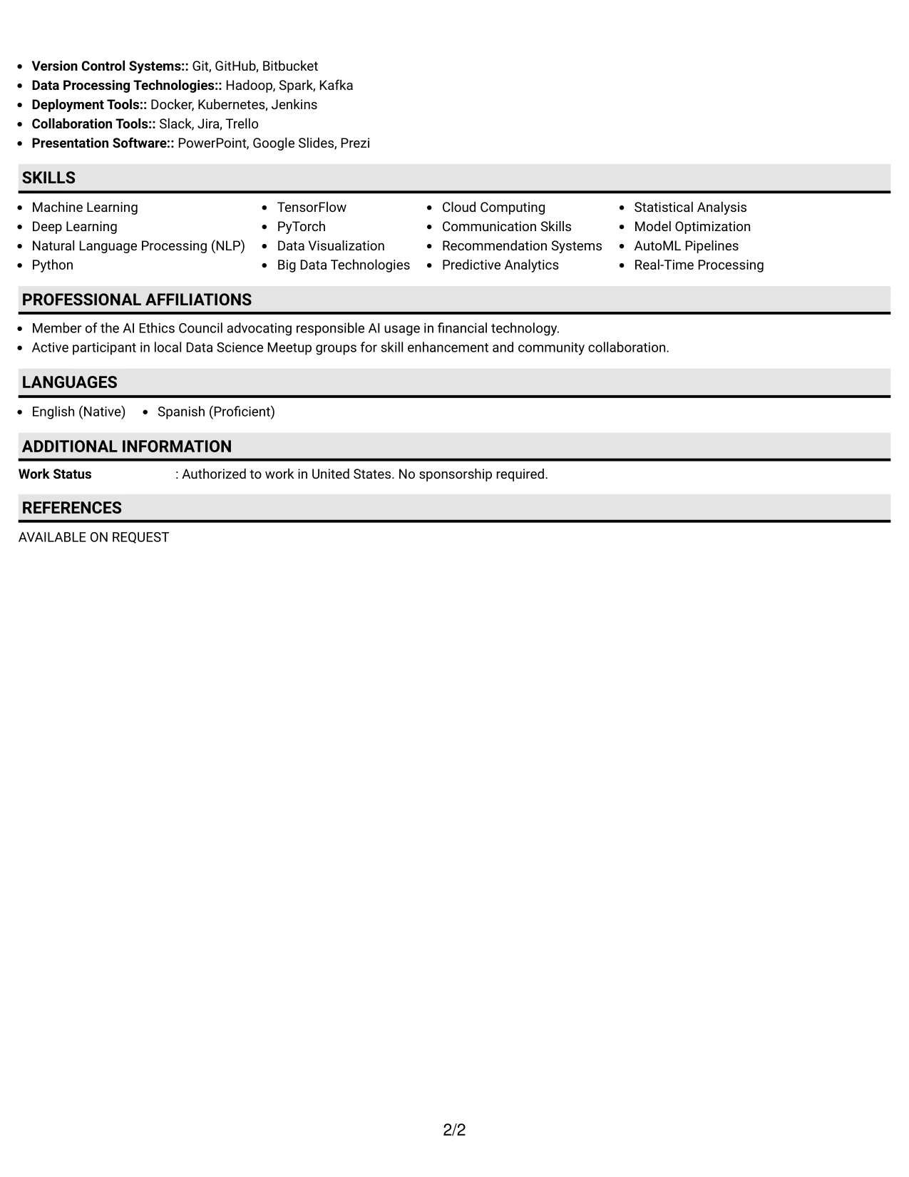 Resume Example Page 2