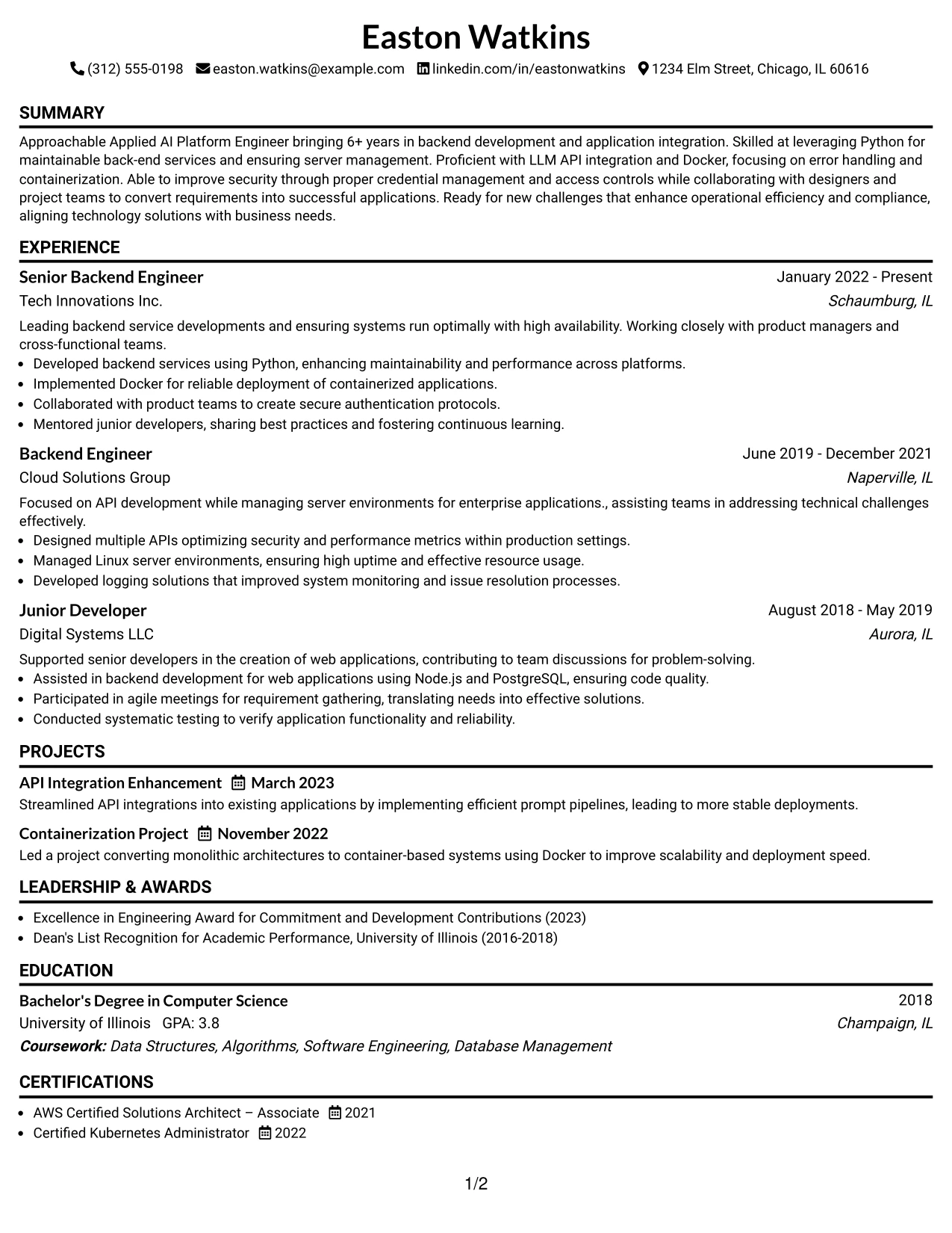 Resume Example Page 1