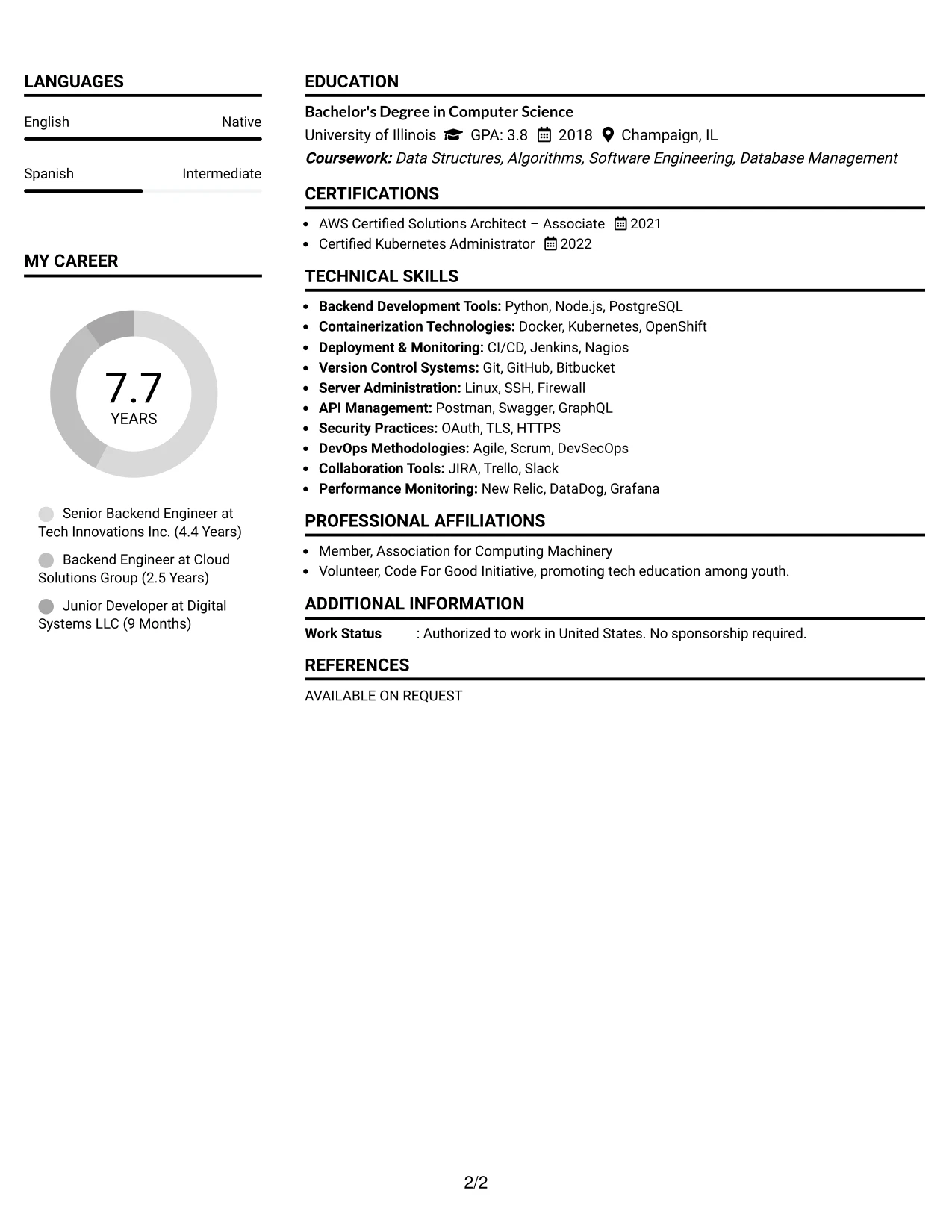 Resume Example Page 2