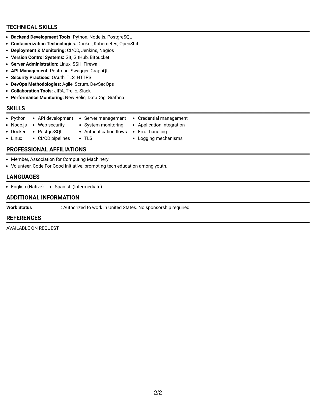 Resume Example Page 2