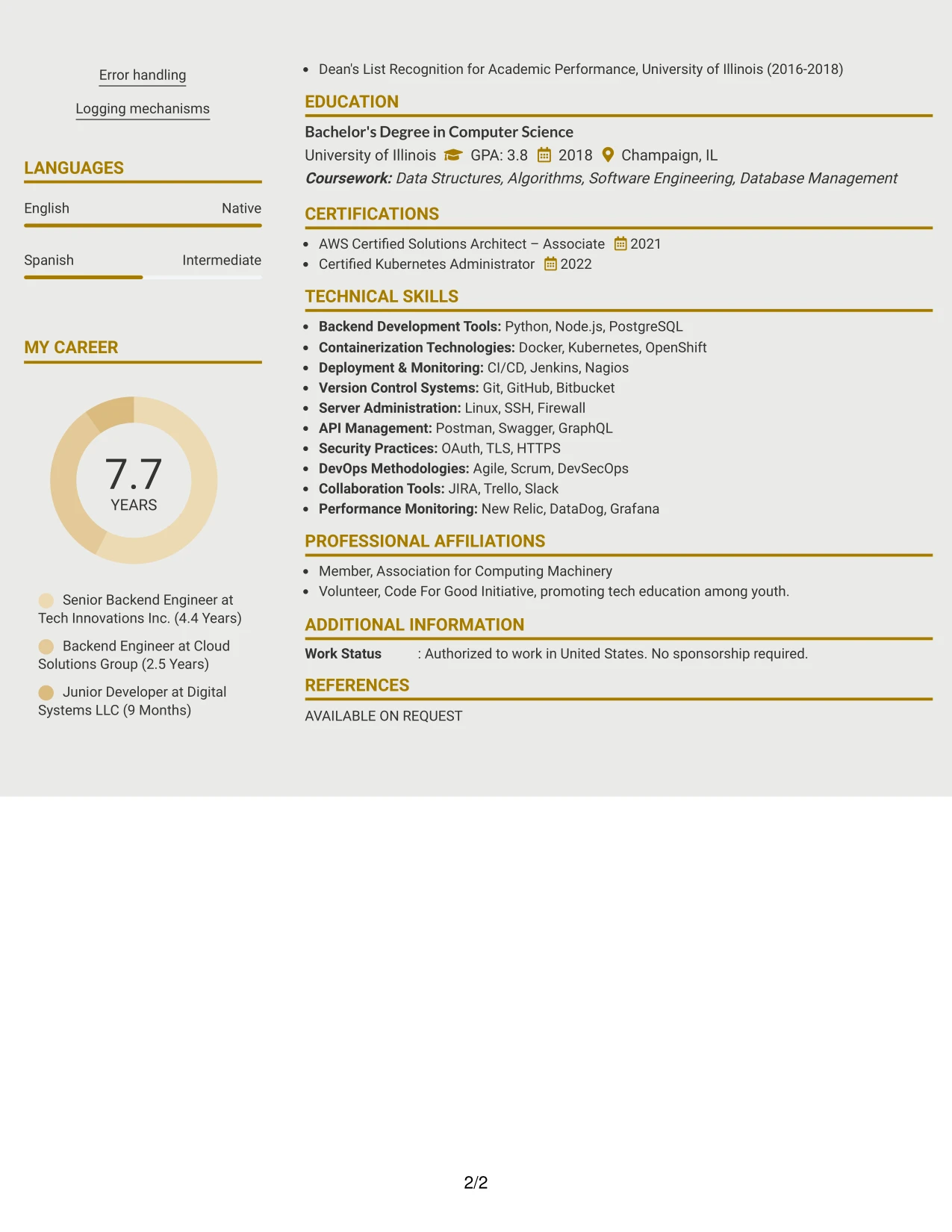 Resume Example Page 2