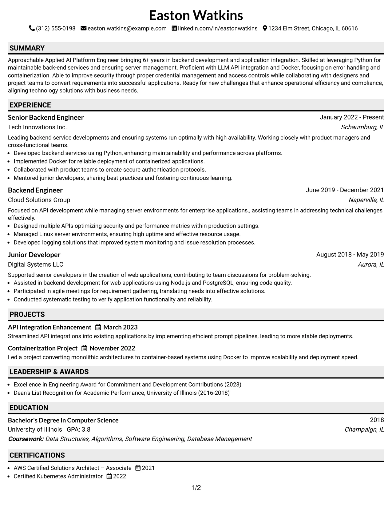 Resume Example Page 1
