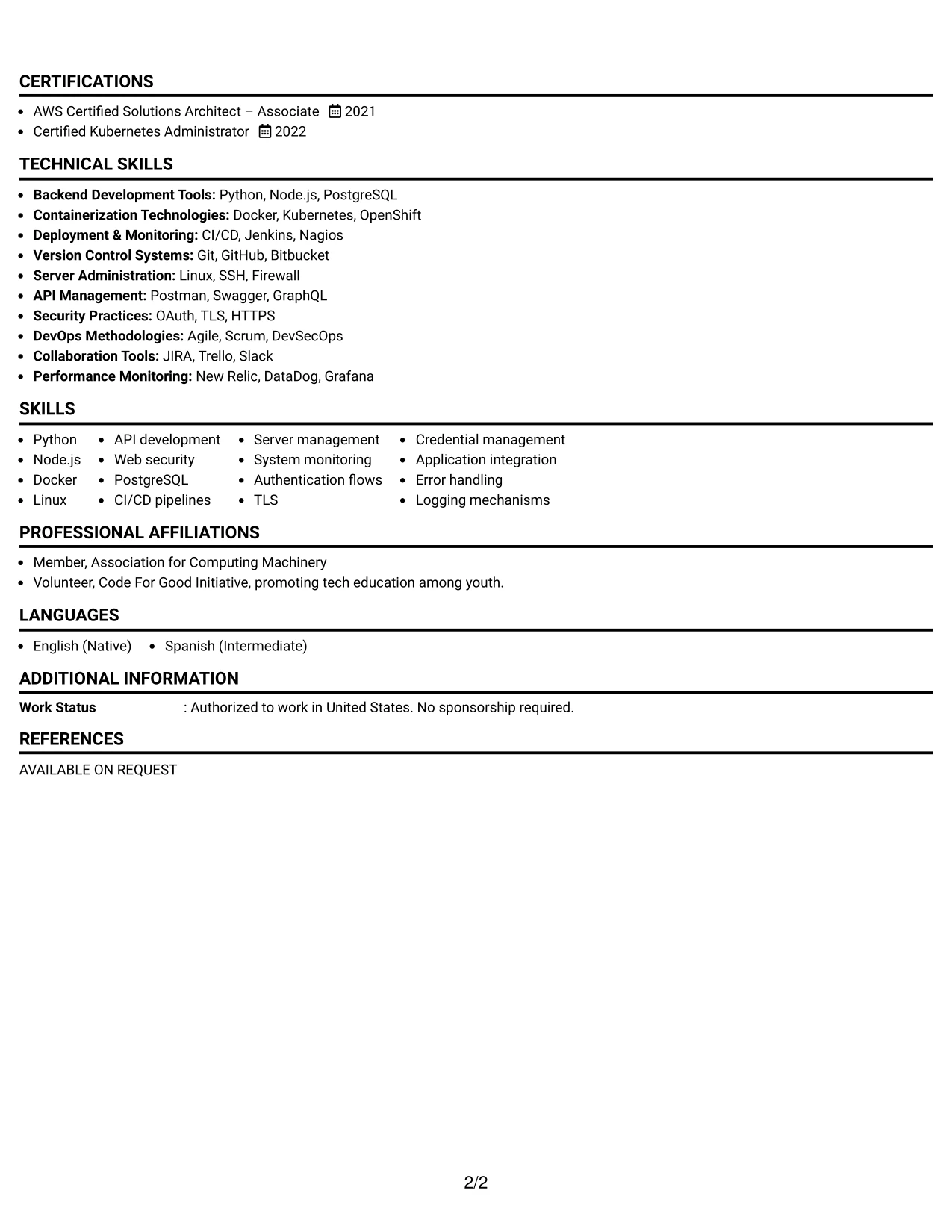 Resume Example Page 2