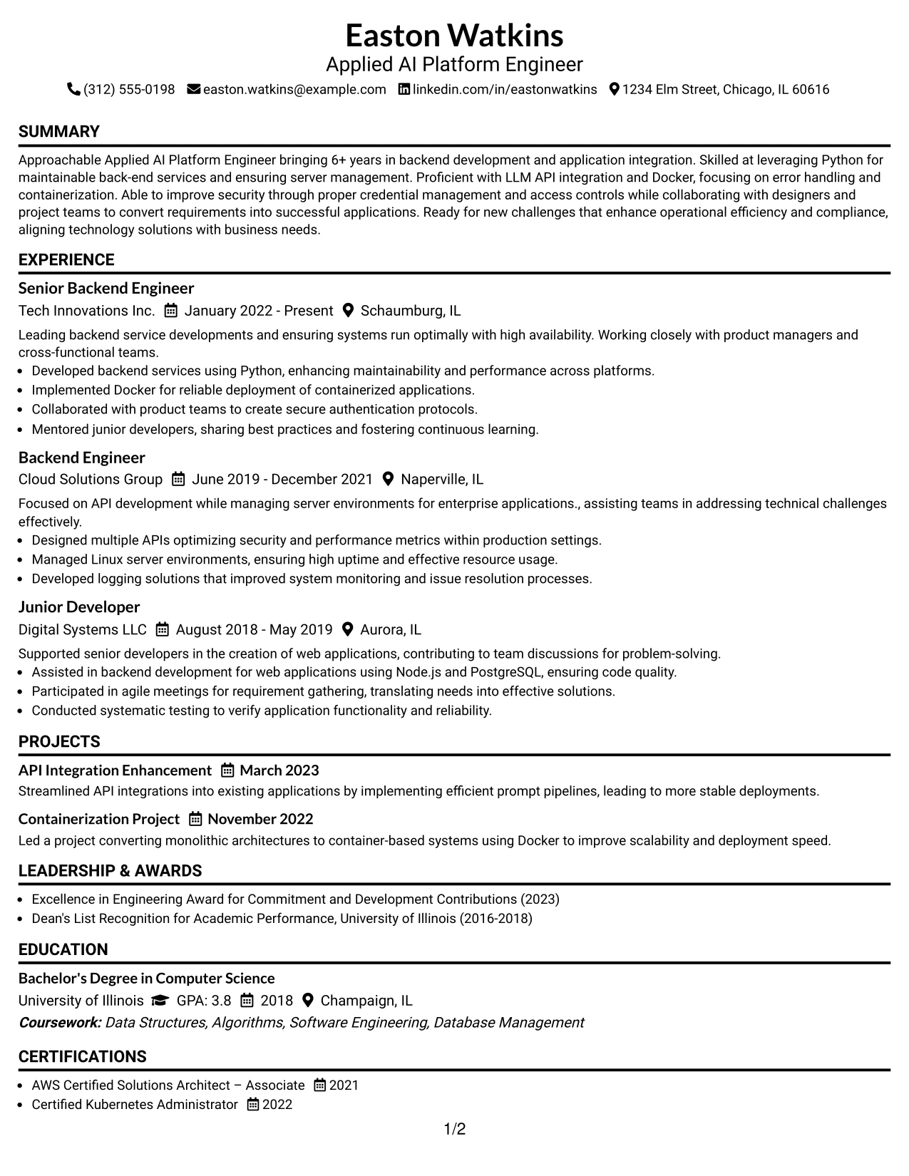 Resume Example Page 1