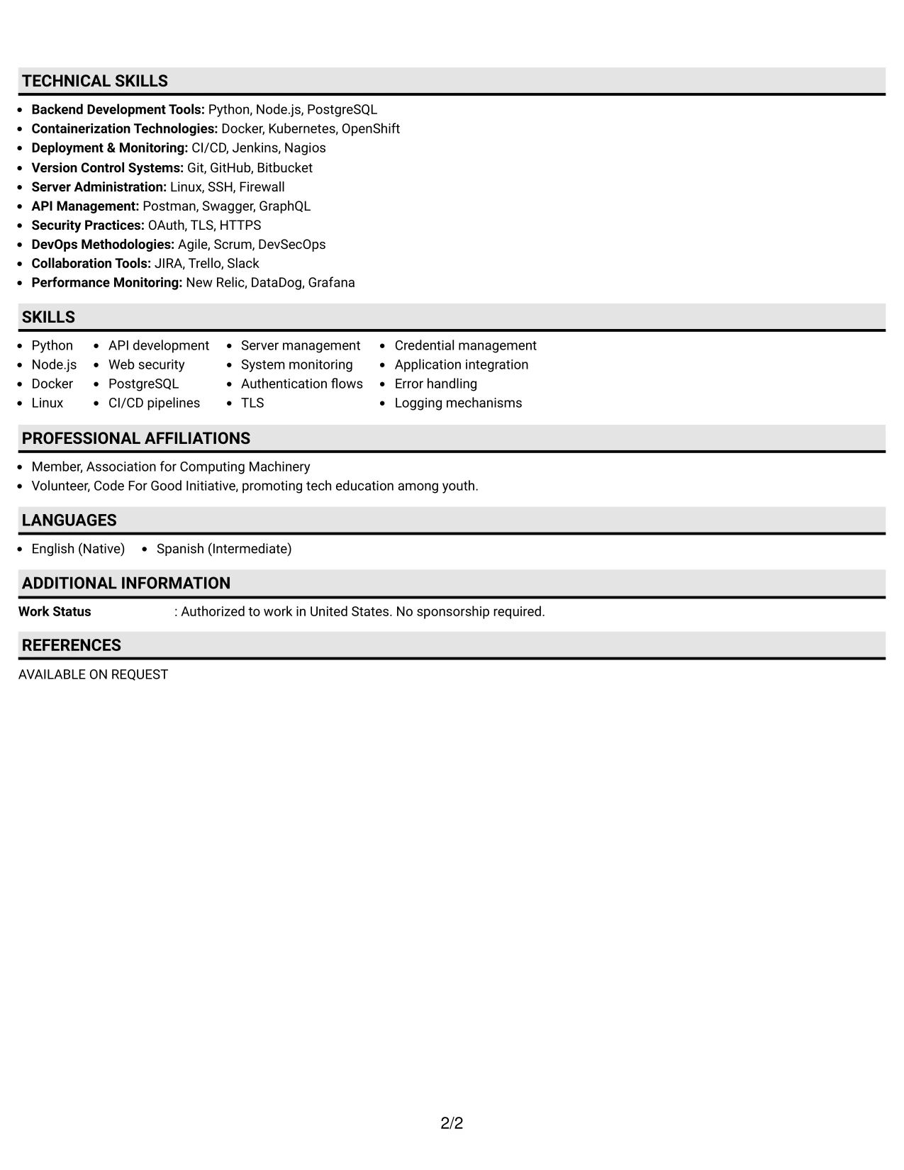 Resume Example Page 2