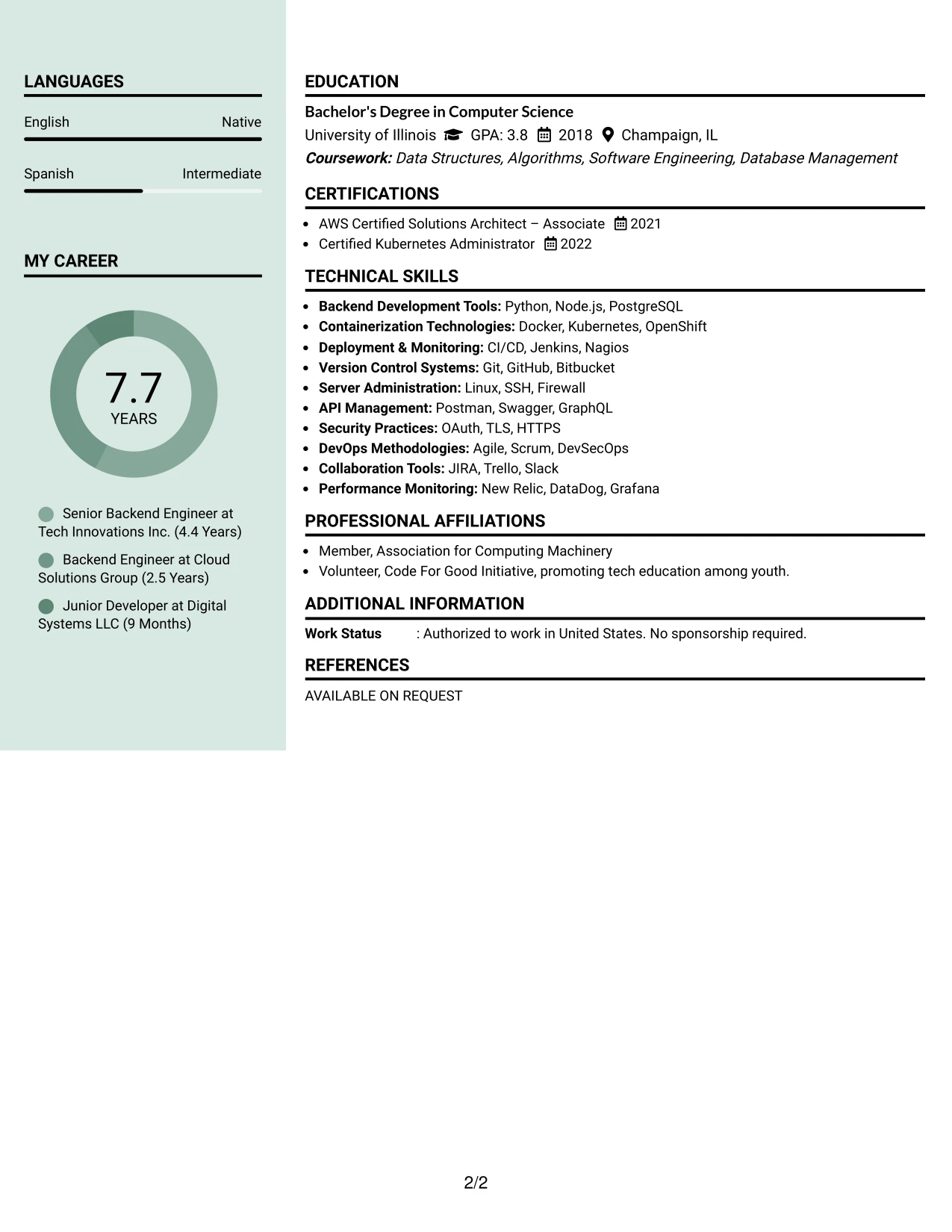 Resume Example Page 2