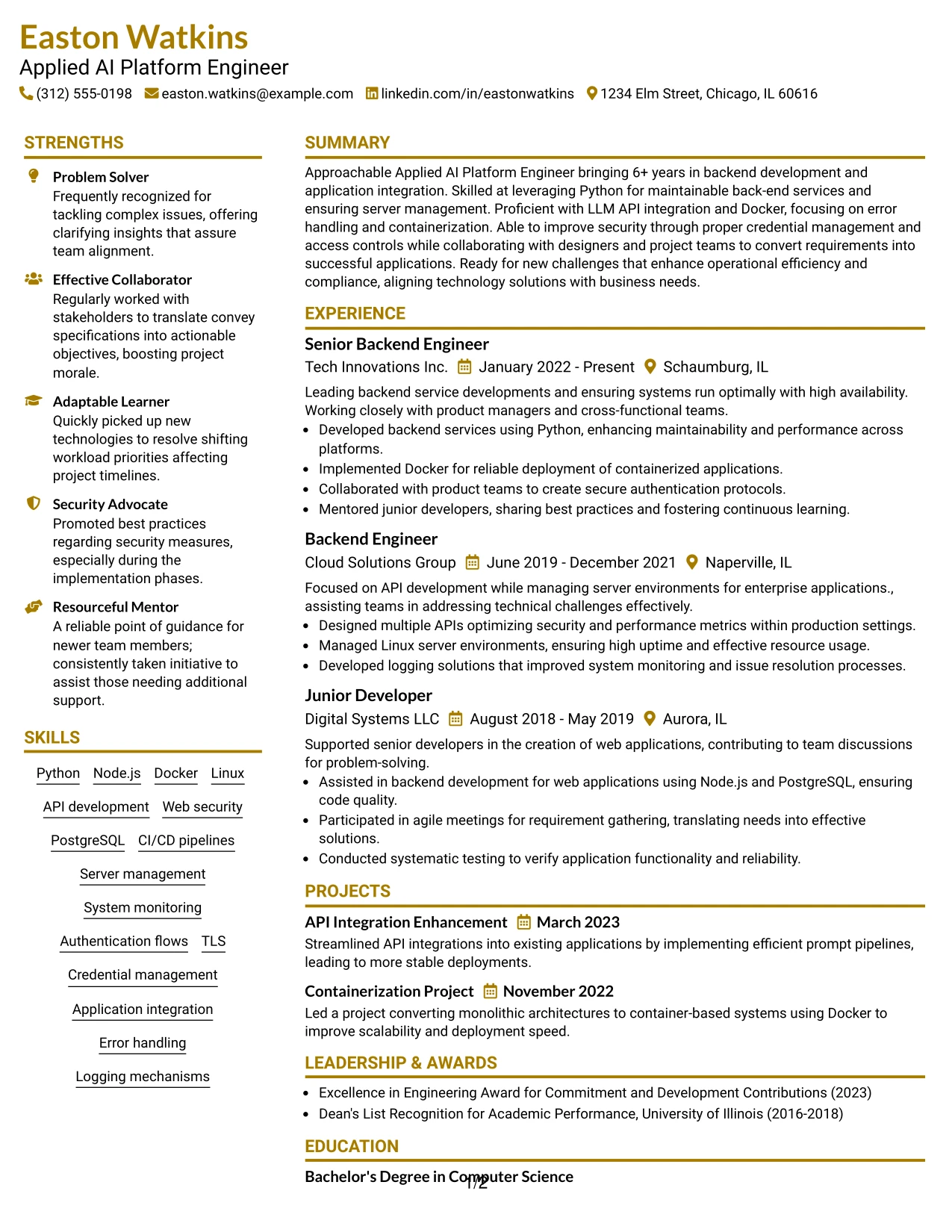Resume Example Page 1